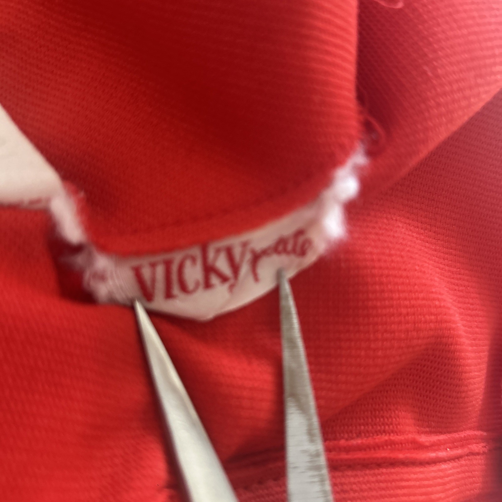 Vintage 1970’s Vicky Petite Empire Waist Polyester Red Maxi Dress White Collar