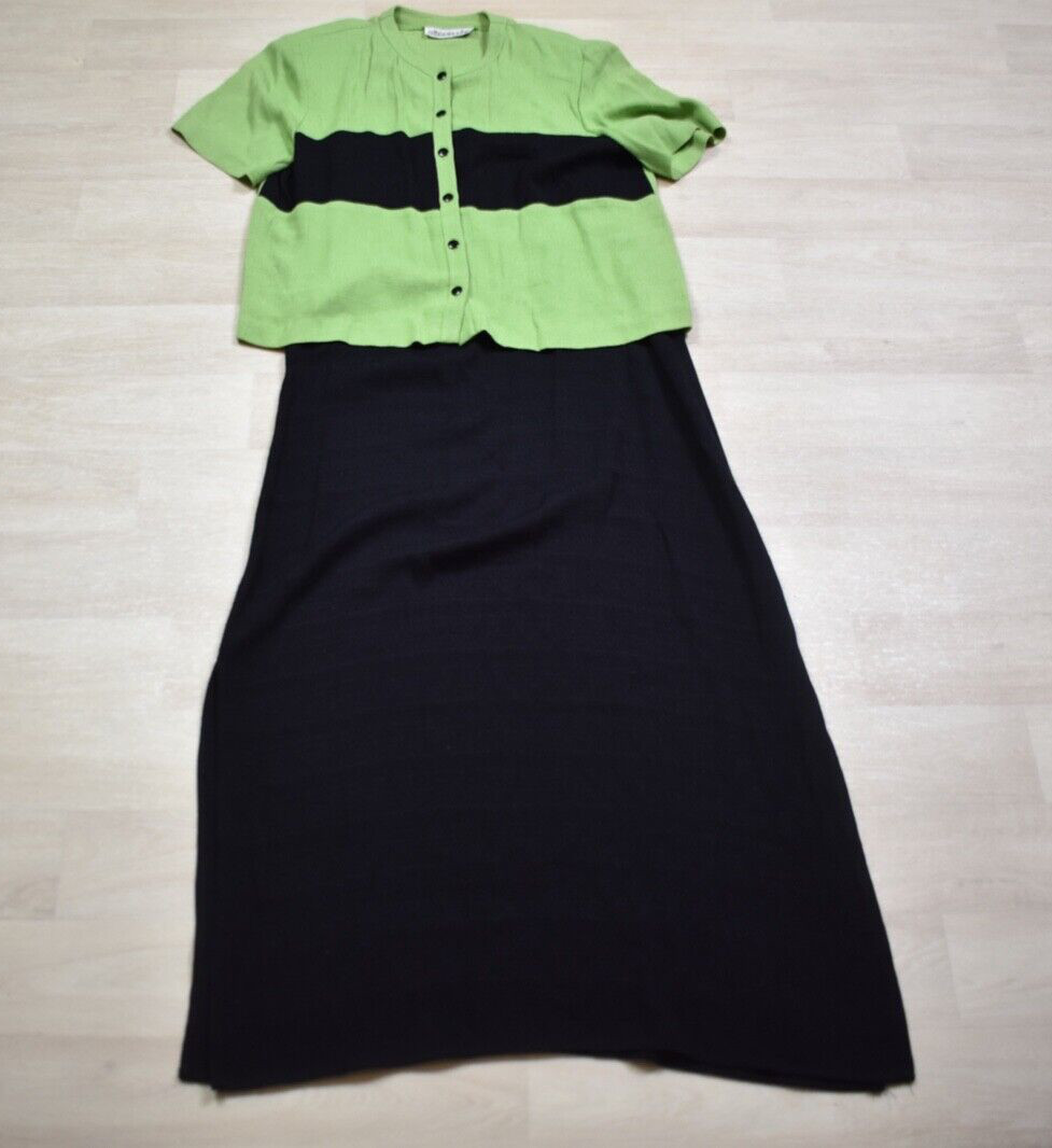 90s Allison-Che 2 Piece Shift Dress Top Set Green Black Size 8 VTG 1990s