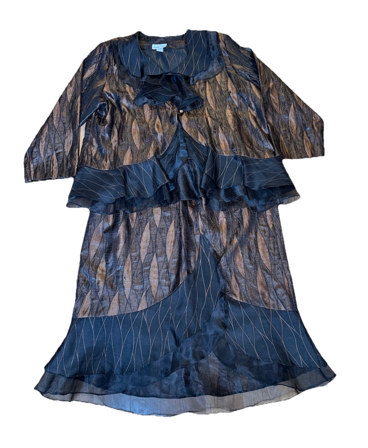 VTG Hosanna Design USA Set 2Pc Top & Skirt Women’s 3x Black Copper Brown Ruffles