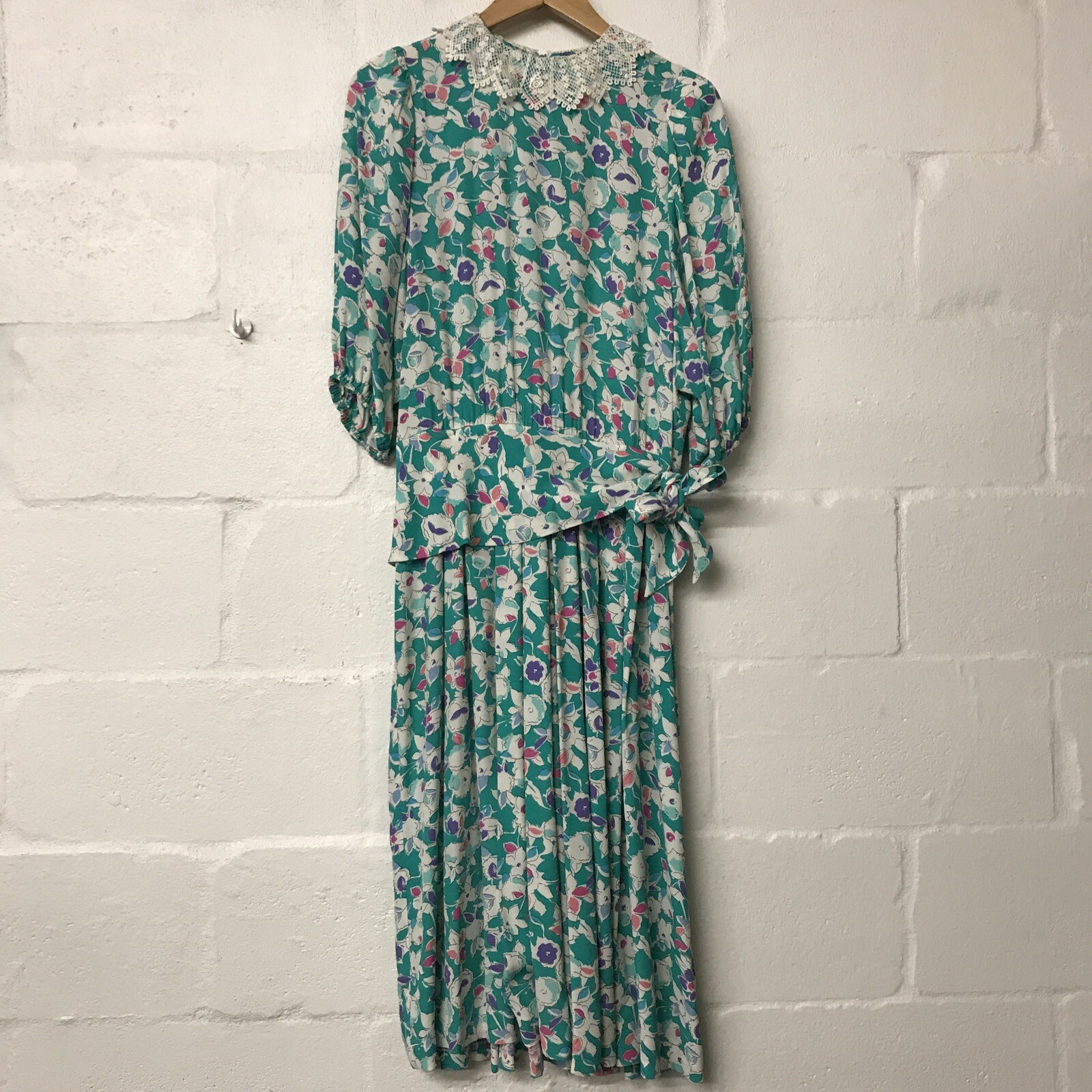 VTG Jane Schaffhausen Belle France Blue Floral Prairie Dress Size 4 Petite Retro