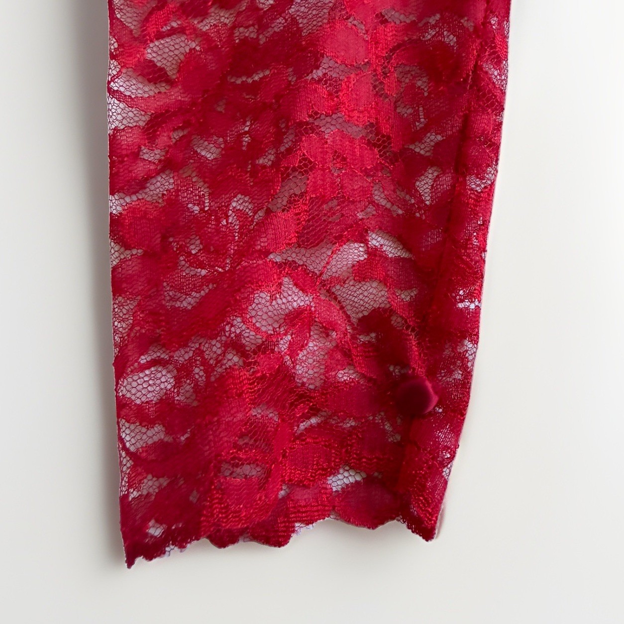 Vintage 80s Lace Satin Formal Dress Puff Sleeve Red Prom Homecoming Wedding READ