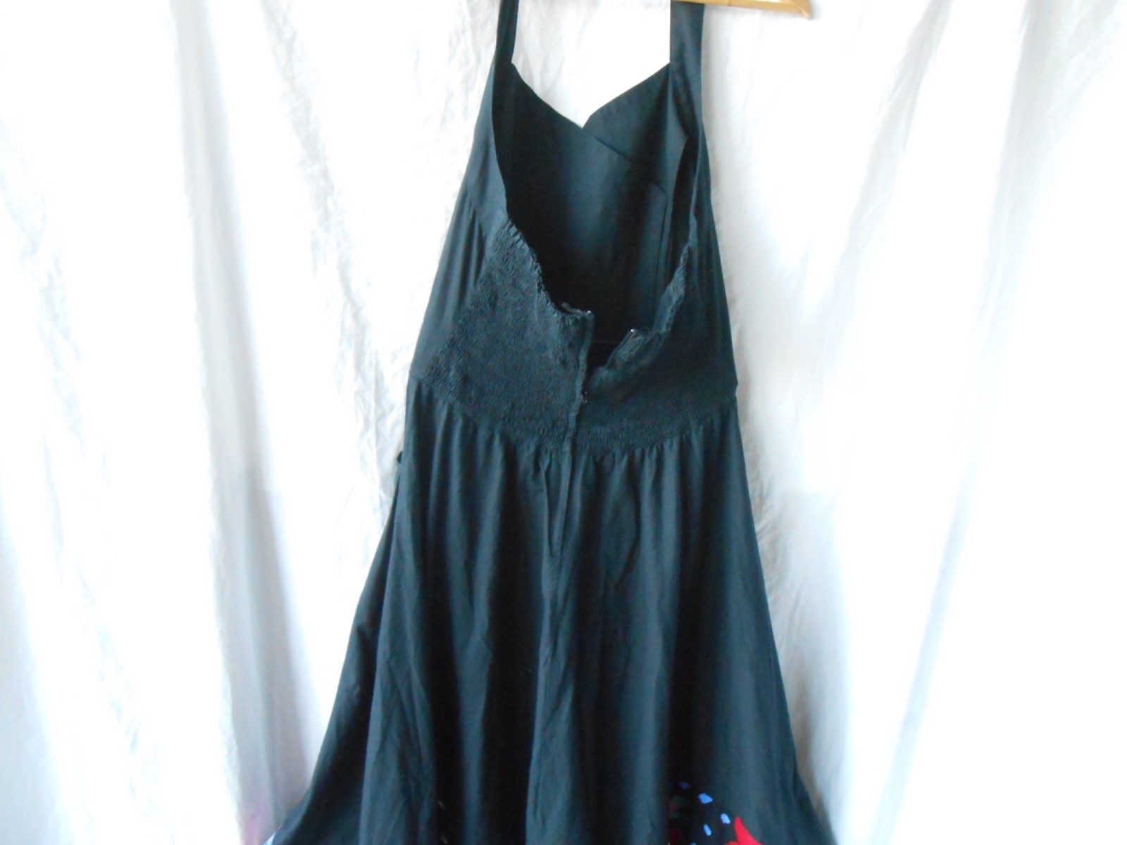 VTG 80s Choon California 100% Cotton Maxi Halter Dress Black Full Skirt Sz 14/Lg