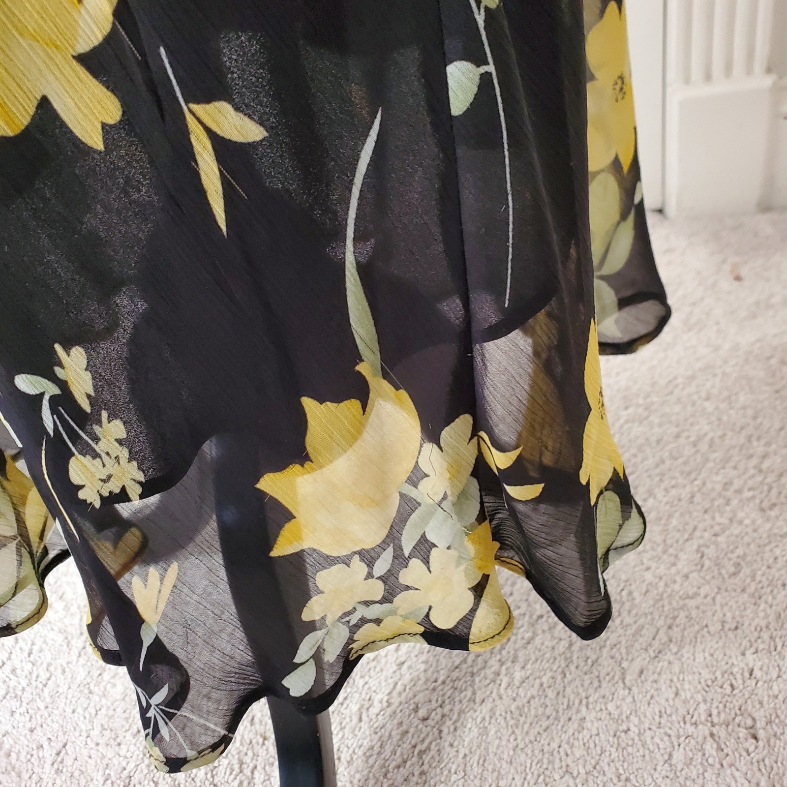 Vintage 90s Cottagecore Floral Bias Cut Maxi Dress Black Yellow Sz 10 Studio I