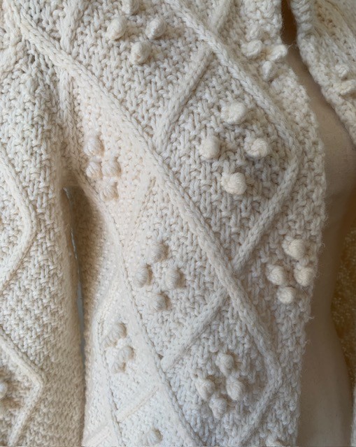 Vtg 60s Handmade Ivory Wool Cardigan Sweater Original Fisherman Pattern Med M S