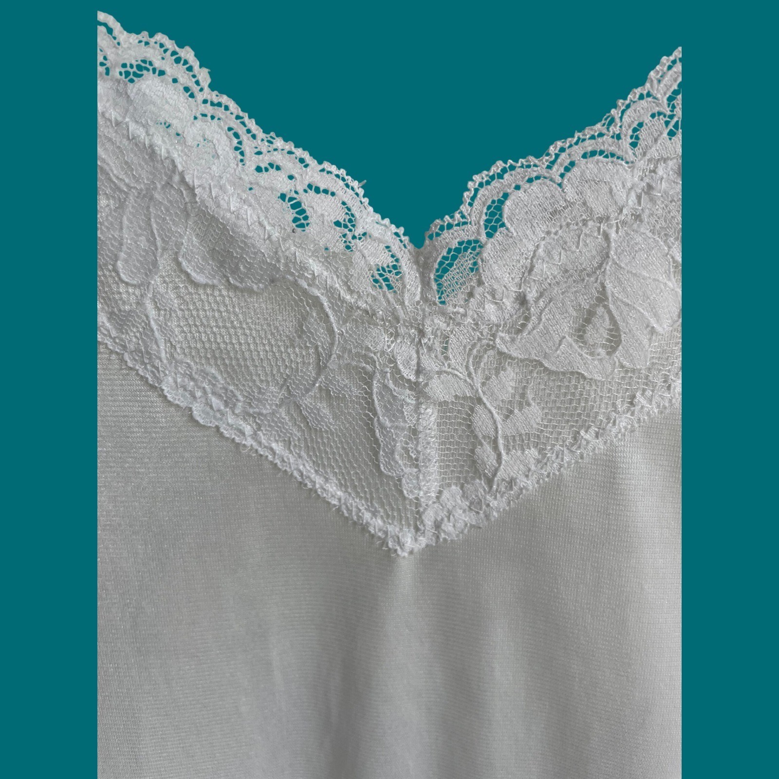 Vintage White Lace Full Slip Dress Semi Sheer Lingerie Nightgown Coquette S