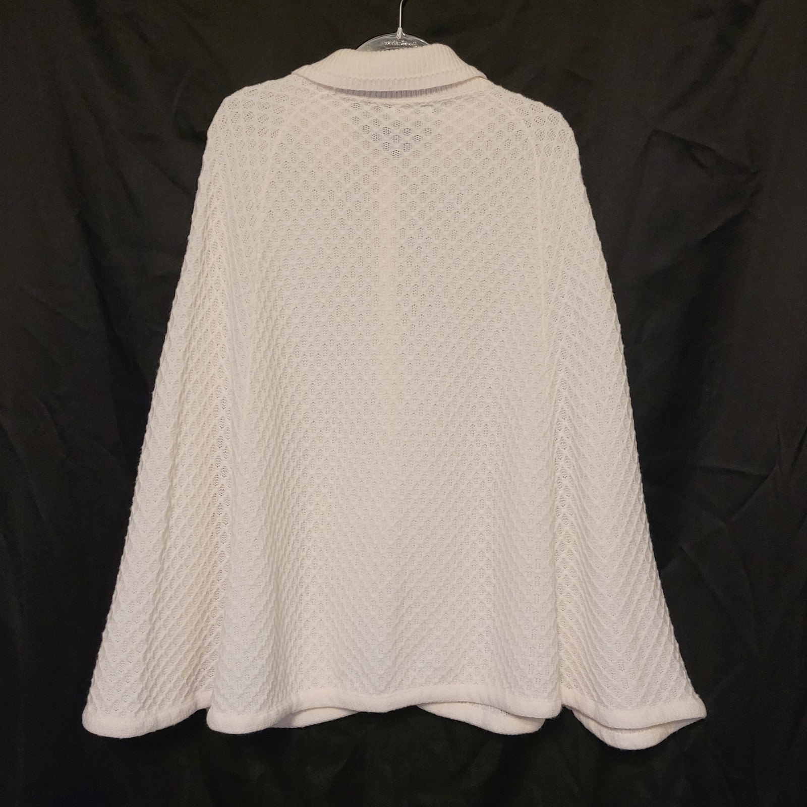 VTG Montgomery Ward Cream Crochet Knit Collared Shawl Sweater Grandma Wmn’s OSFM
