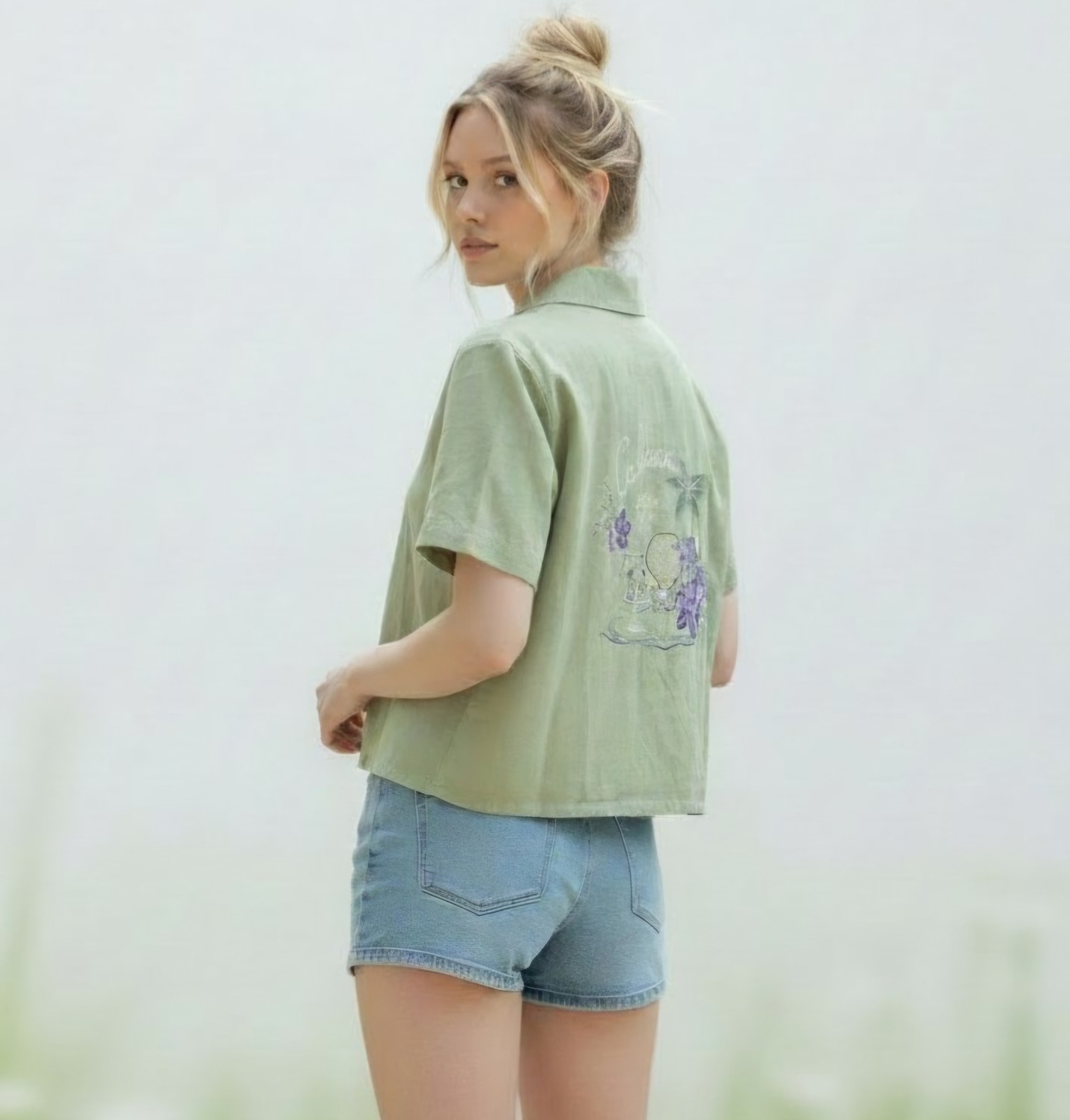 Vintage 90s Koret Women Cabana Cafe Shirt Sage Green – Medium