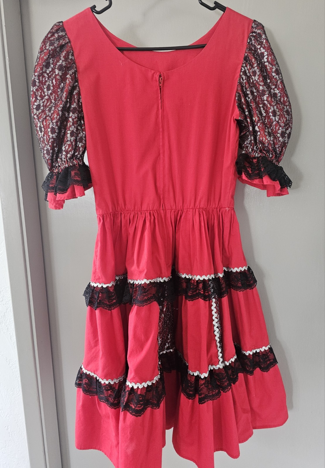 Vintage Pete Bettina Red Silver Black Lace Square Dancing Dress Dance Rockabilly