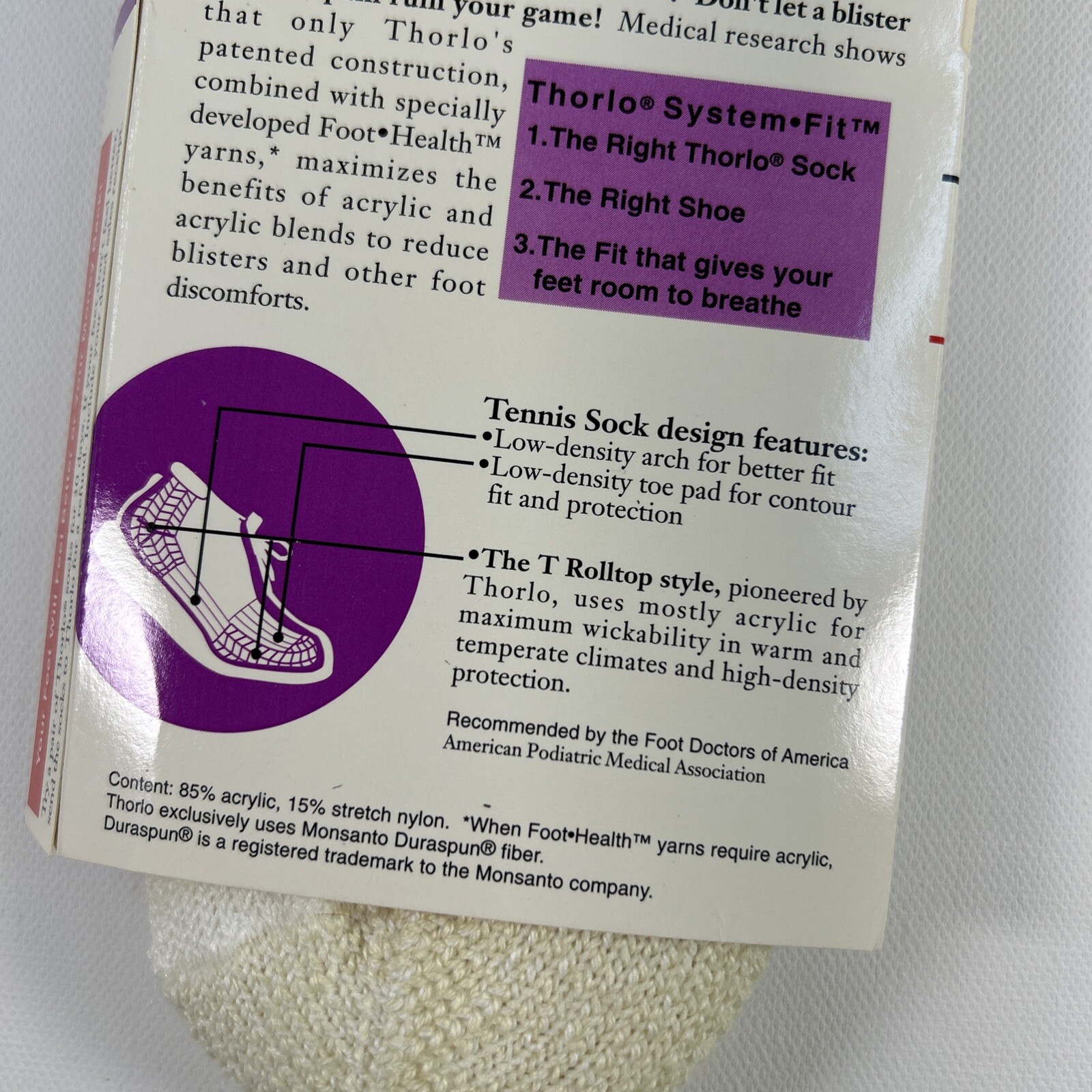 VTG Socks NOS Thorlo Orlon White Tennis Sport NOS USA 90’s Low Roll top T-11 M