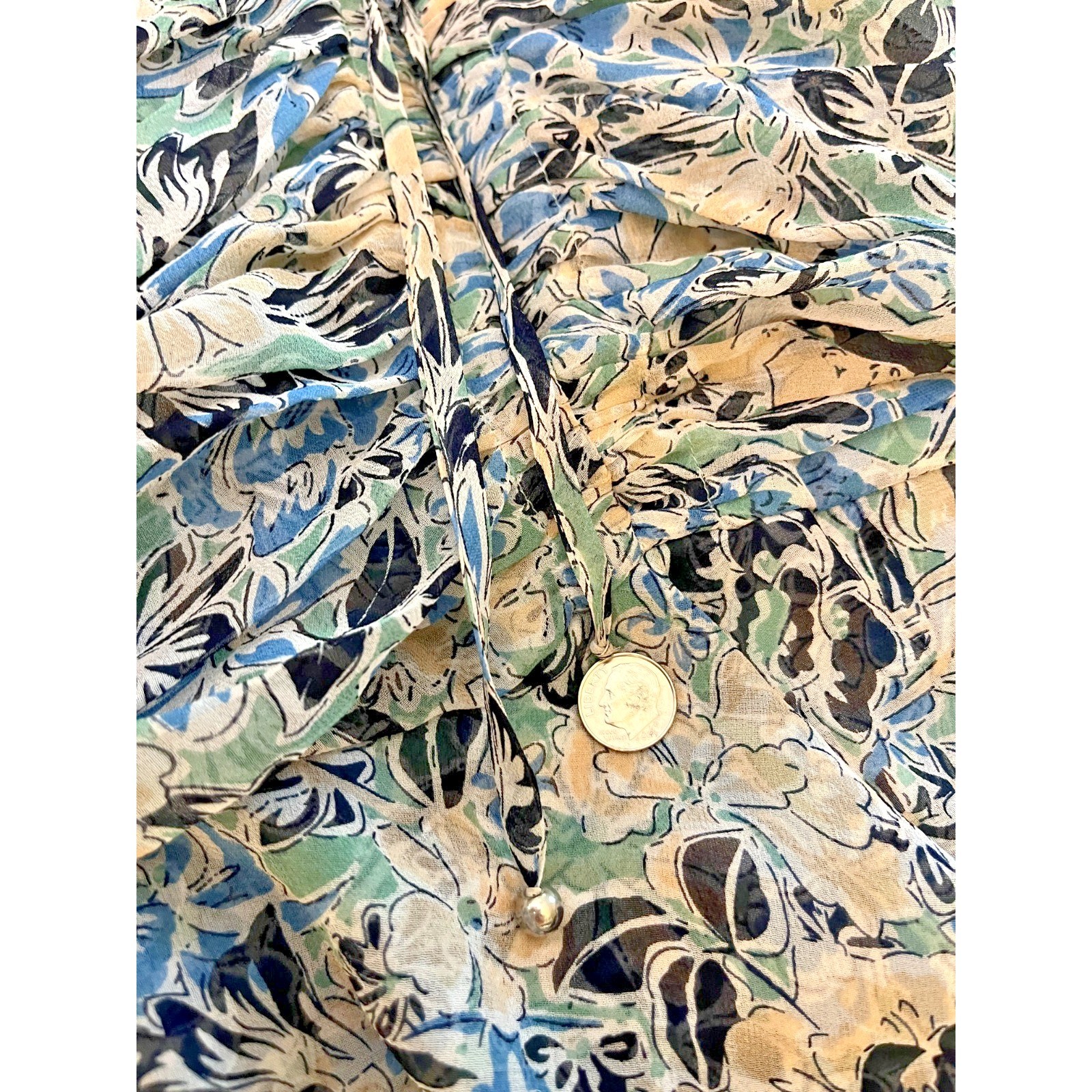 VERONICA BEARD Maggie Blue Floral 100% Silk Wrap Dress Ruched Boho Romantic
