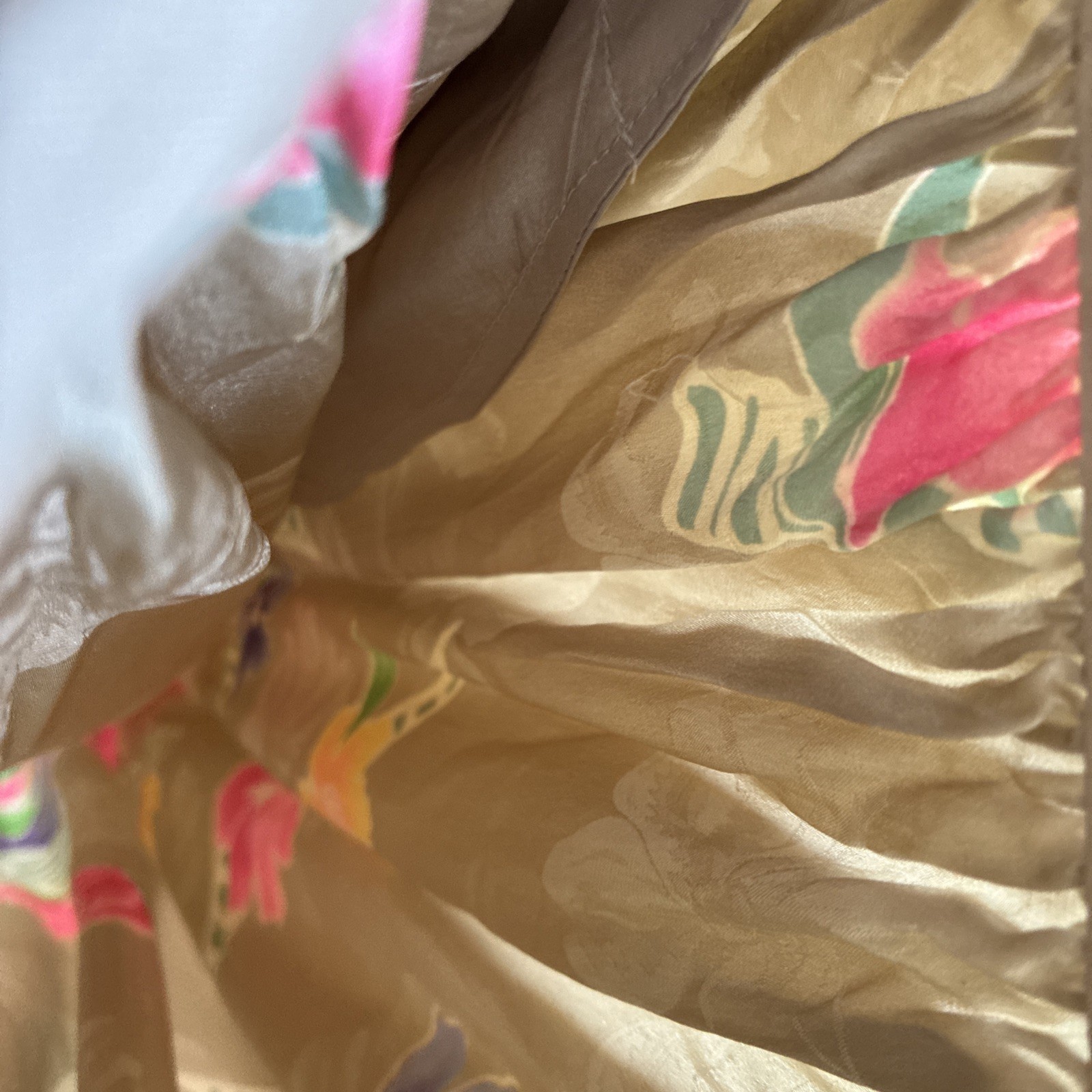 Vintage Small Size 4 Silk Skirt Tan Floral Purple Pink Yellow Coquette Feminine