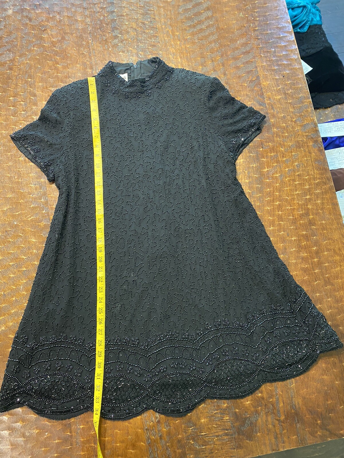 Vintage Jkara New York Black Beaded Knee Length Silk Size X-large Dress