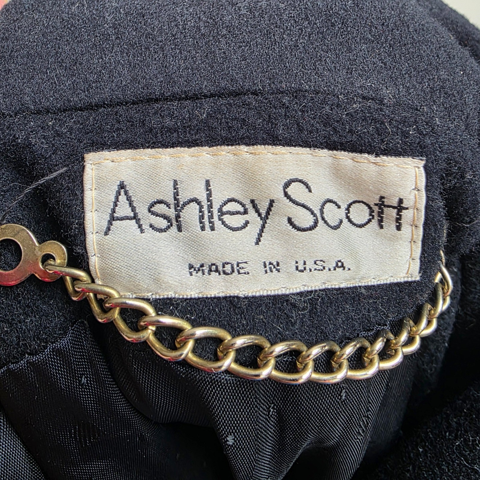 Vintage Ashley Scott Black Wool Blend Overcoat Made in USA Women Large