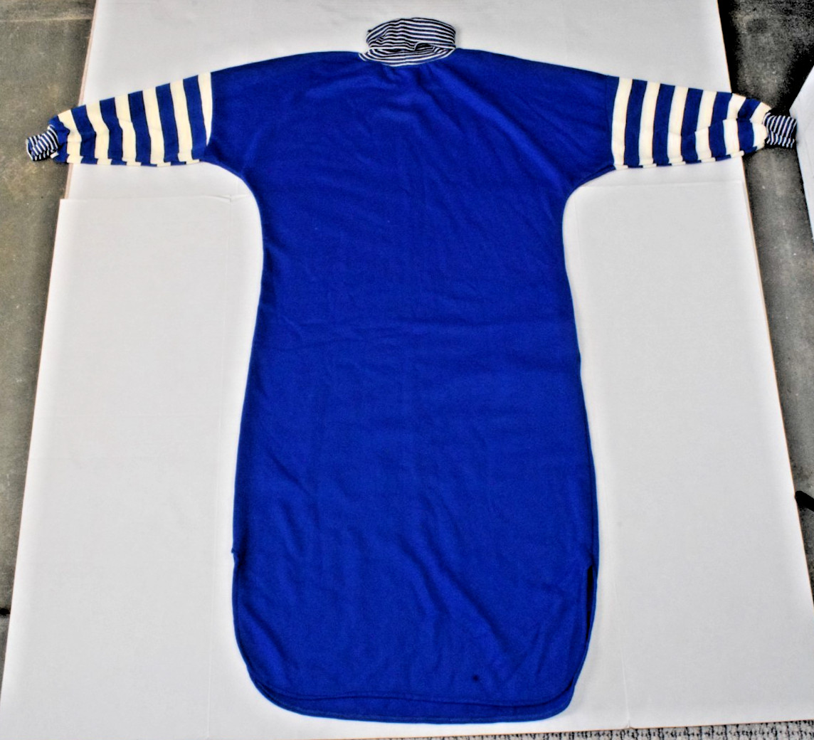 Vintage Housedress Dan Ellen Size S 70s Blue Stripe Sleeve Turtleneck Made USA