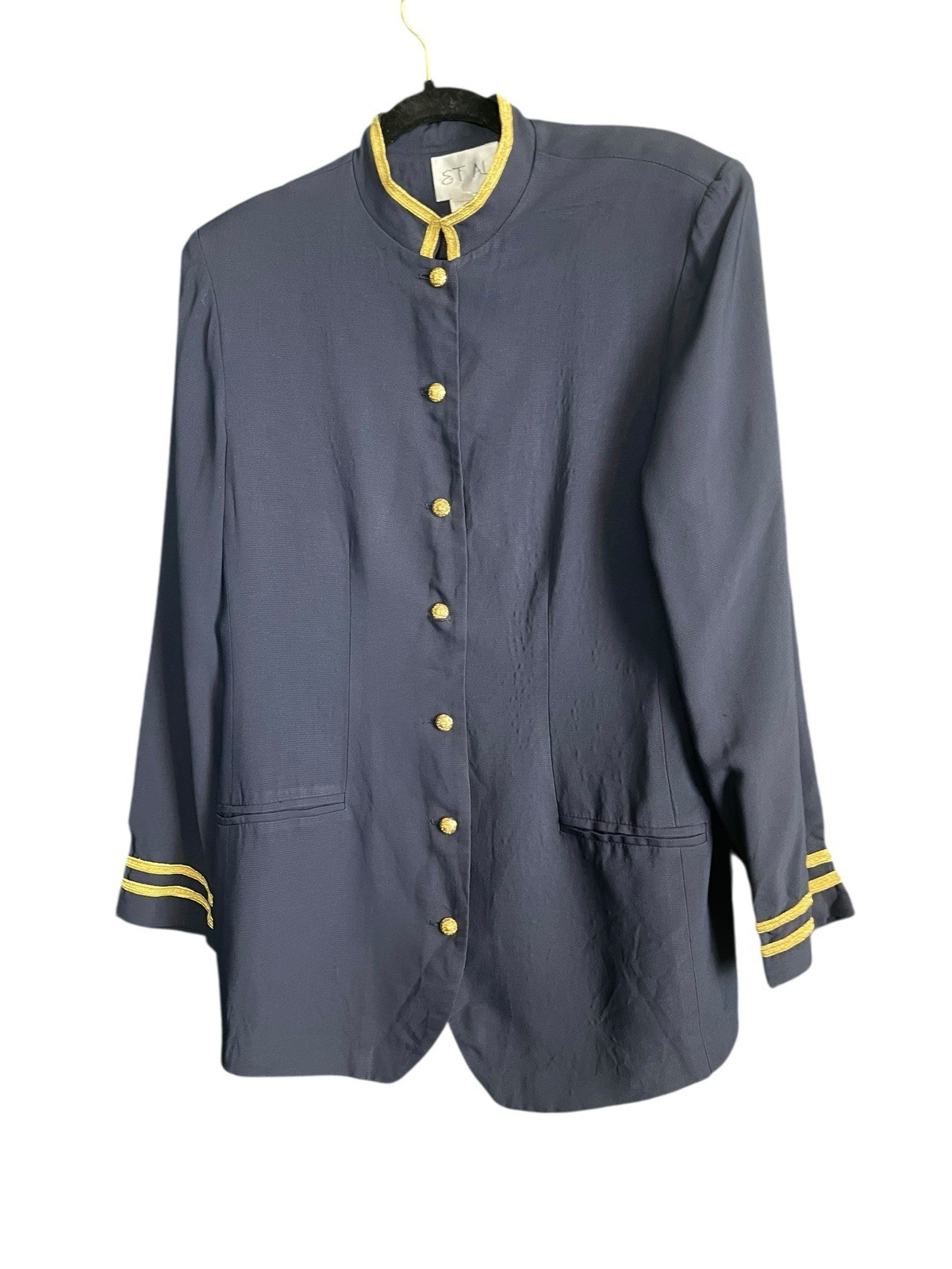 Vintage Et Al By Ronnie Rosado Blue Military Style Blouse Size 12 80s 90s Style