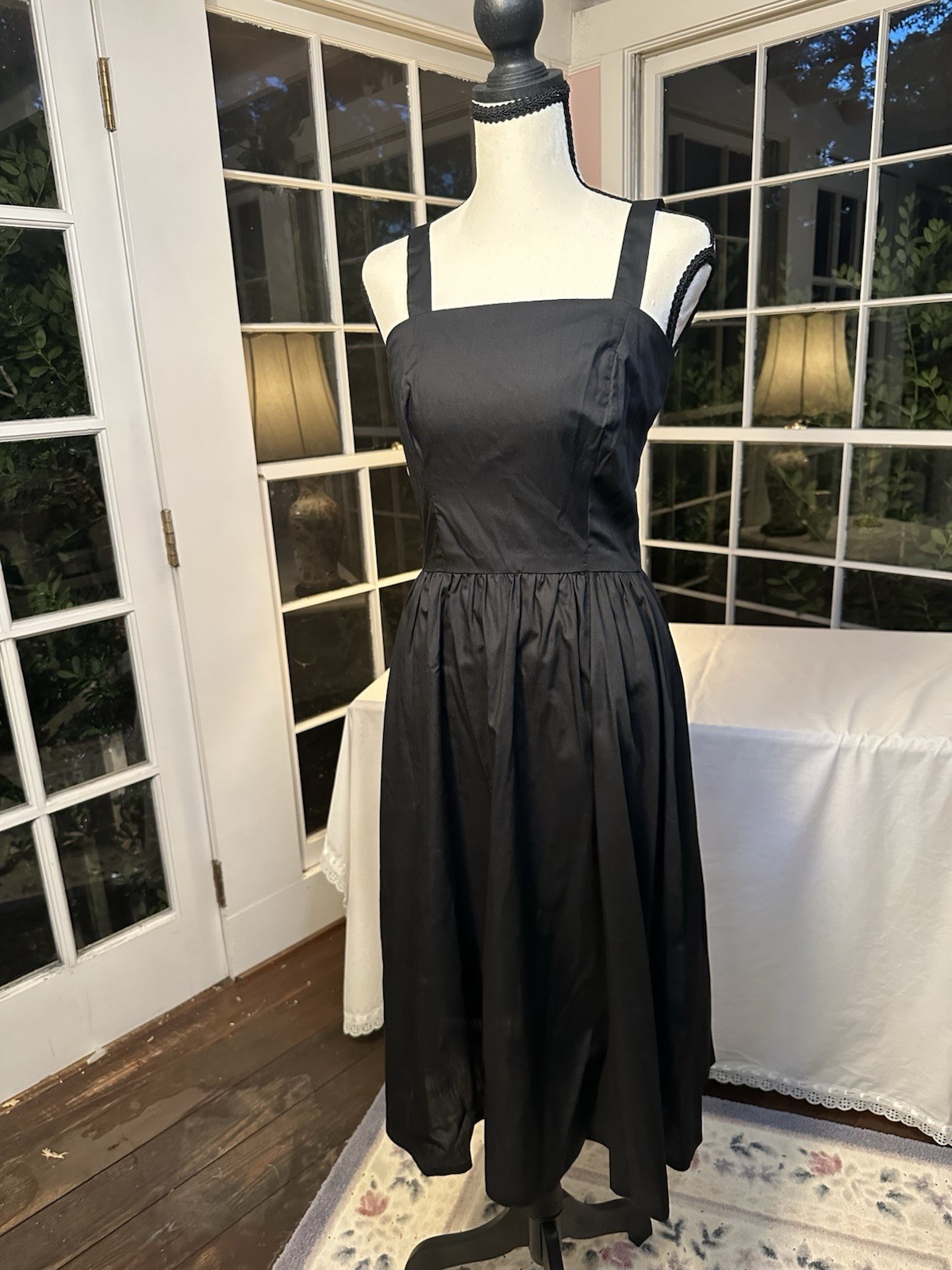 Vintage 50s Black Sundress Midcentury Fitted Princess Bodice Gathered Dress