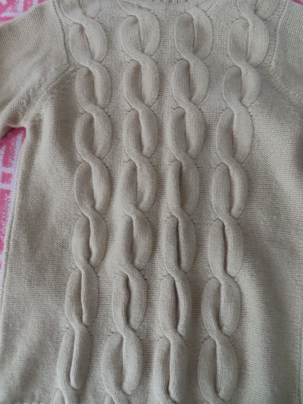 Vntg Ballantyne of peebles beige Cashmere Turtleneck cableknit Sweater 102cm-40