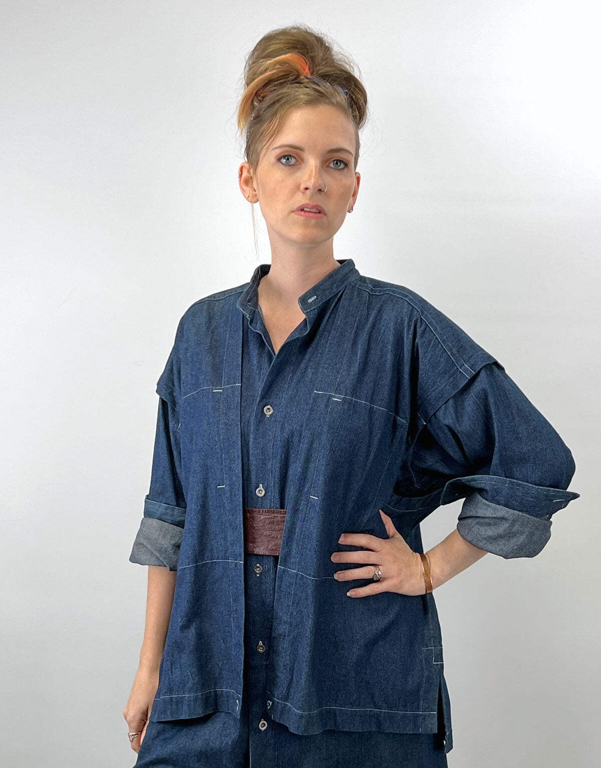 80s 90s Indigo Denim Coat Dress Issey Miyake Plantation OSFM Avant Garde