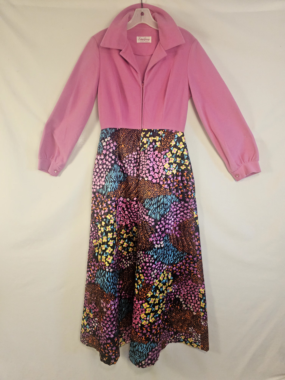 Evelyn Pearson Vintage Lounging Dress 1970s Pink and Floral Maxi Unique