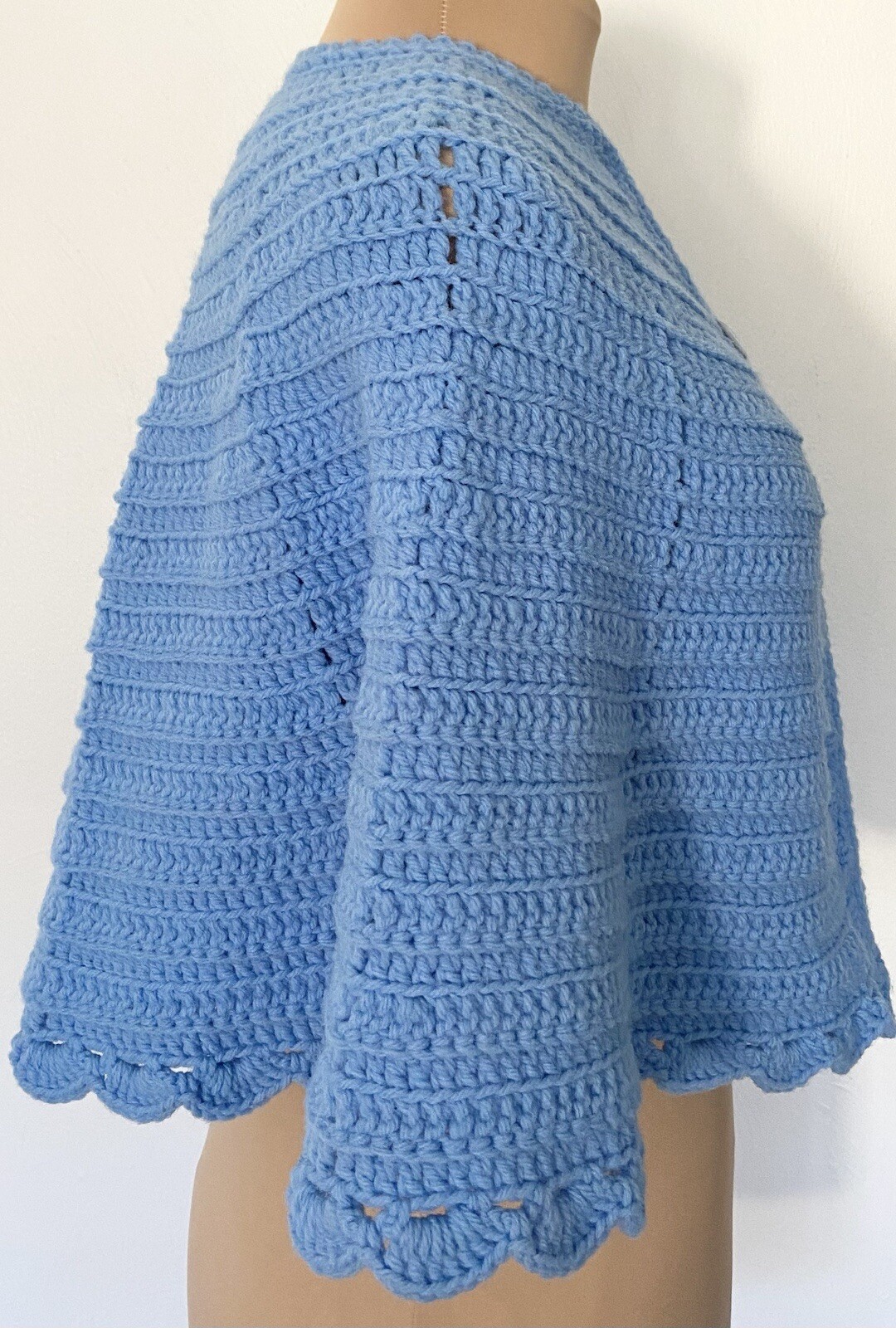 Vintage Blue Crocheted Cape Short Cable Knit Boho Hippie Wedding Bridal Capelet
