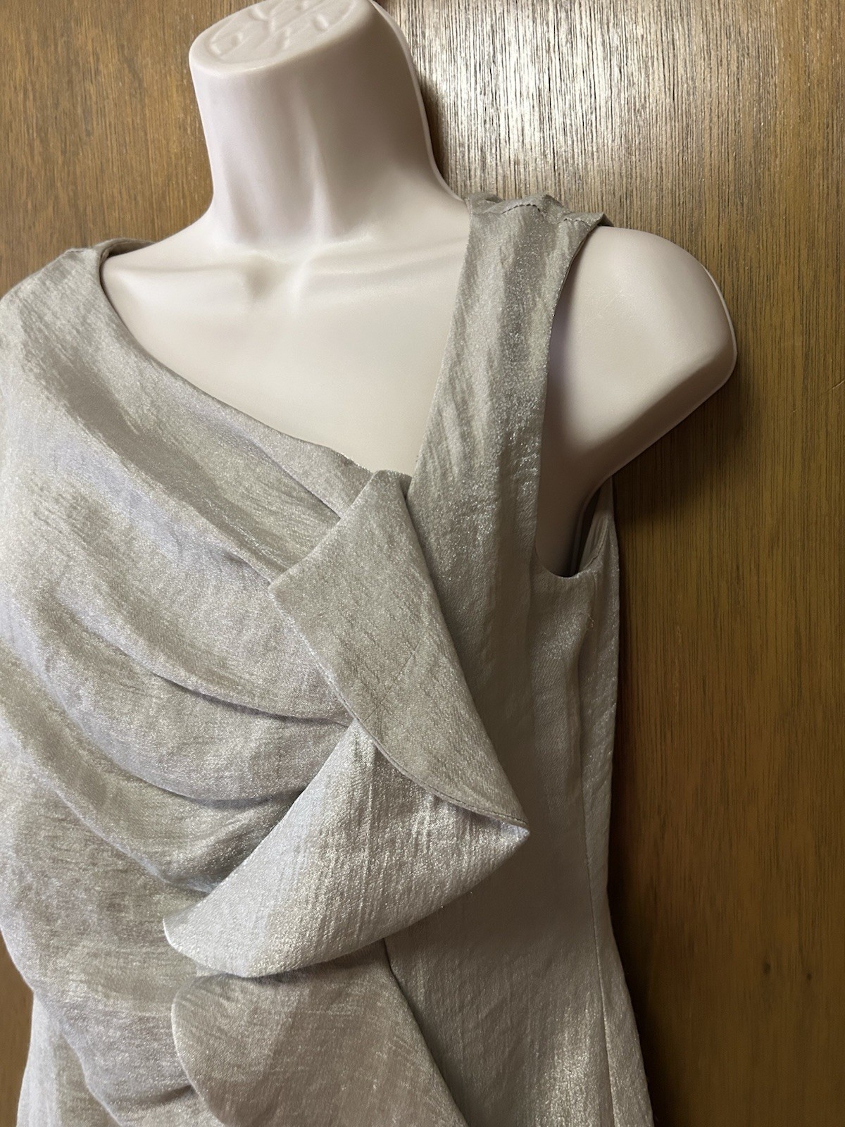 Vintage Y2K Suzi Chin Dress 10P 10 Pet Champagne Metallic Cascade front USA G25