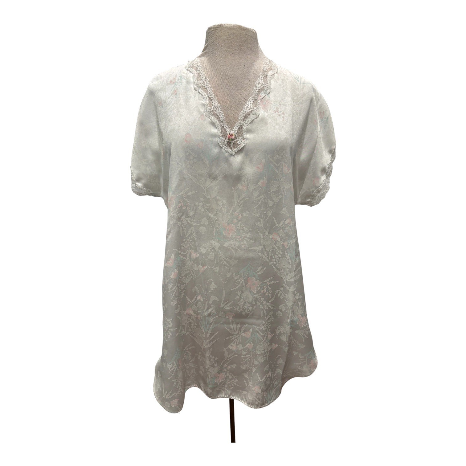 Vintage Sears Satin Floral Nightgown Lounge Tunic Top Cottagecore Lingerie M