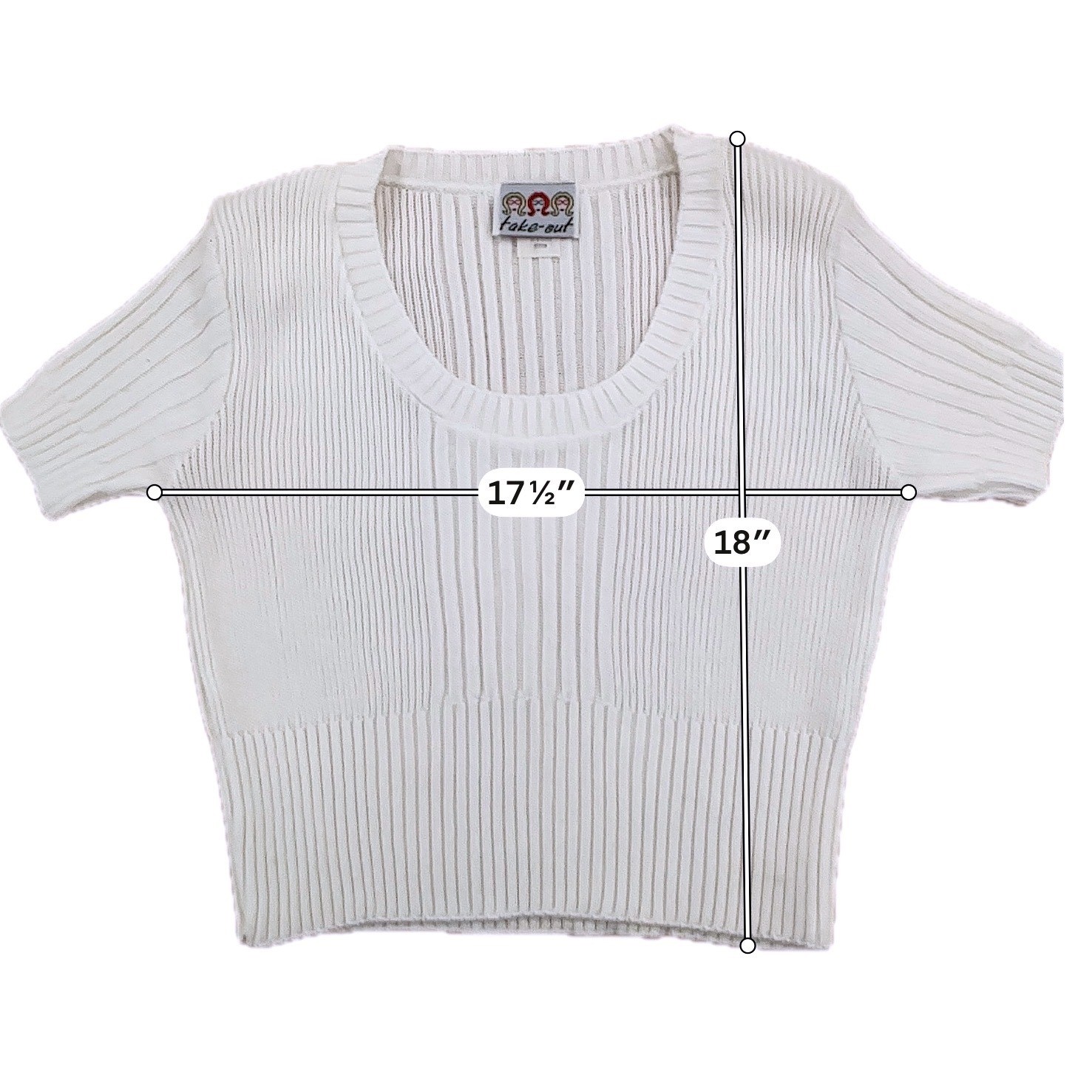 Take-Out Knit Top Womens Medium White Ribbed Cotton Scoop Neck 90s Vintage USA