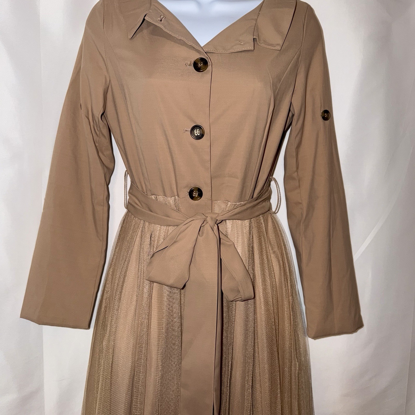 Vintage Queen Family Studio Trench Coat Midi Dress Tan – Child M – X-Small Adult