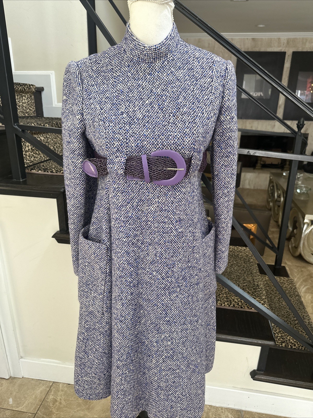 Geoffrey Beene Circa 1965 Purple Nubby Tweed Empire Swing Dress Vintage Size 6