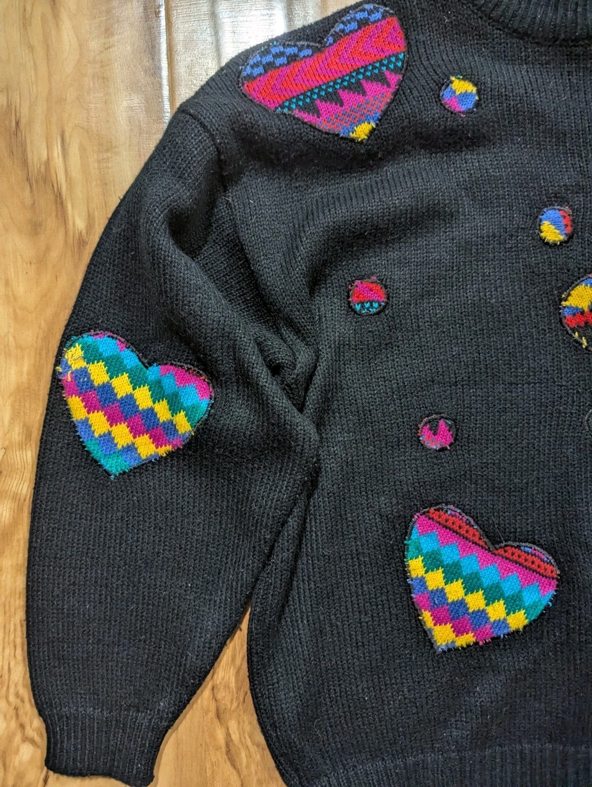 Vintage 80s Glamour Girl Colorful Hearts Sweater