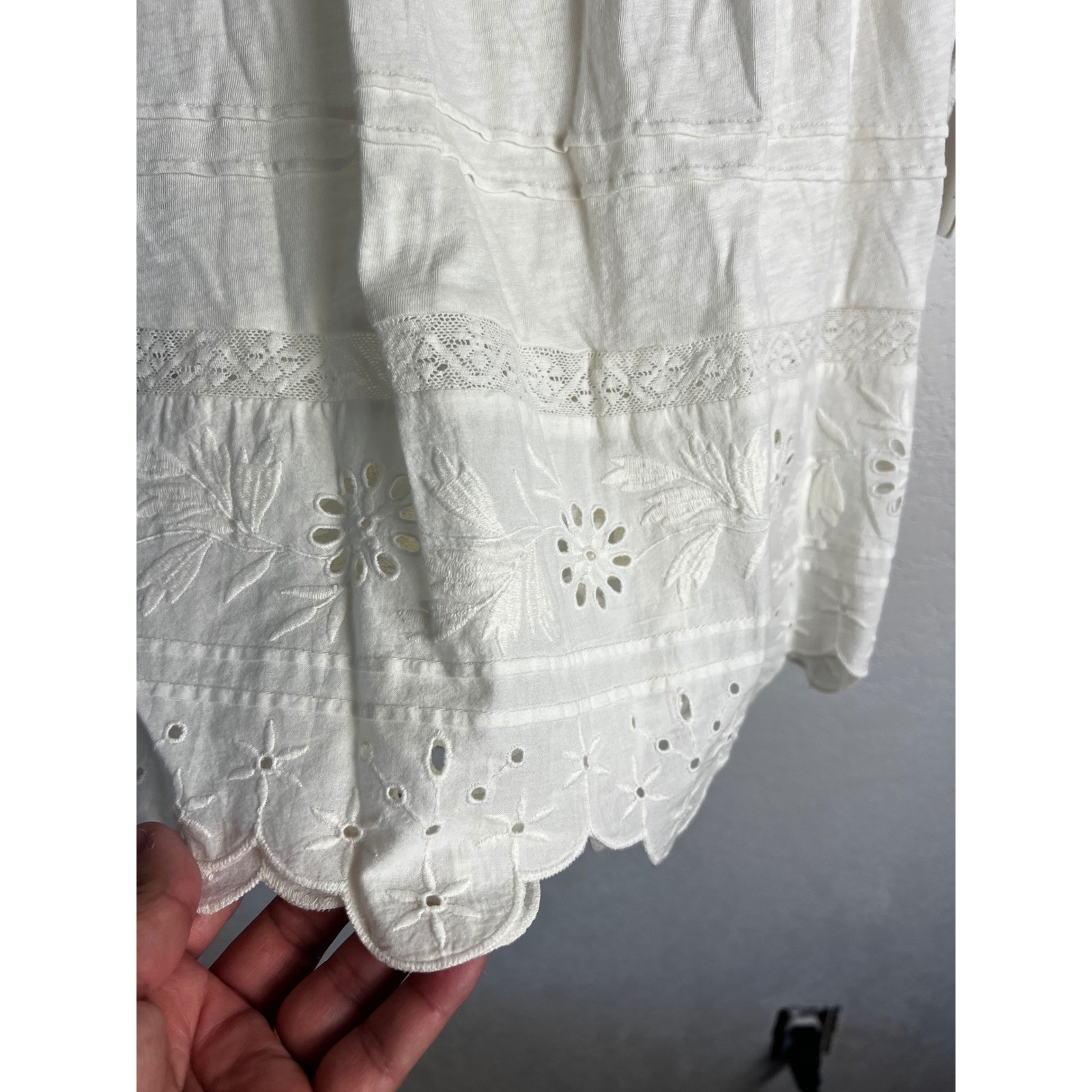 Lucky Brand Off-White Peasant Top Blouse Size Large Boho Feminine Flowy NEW