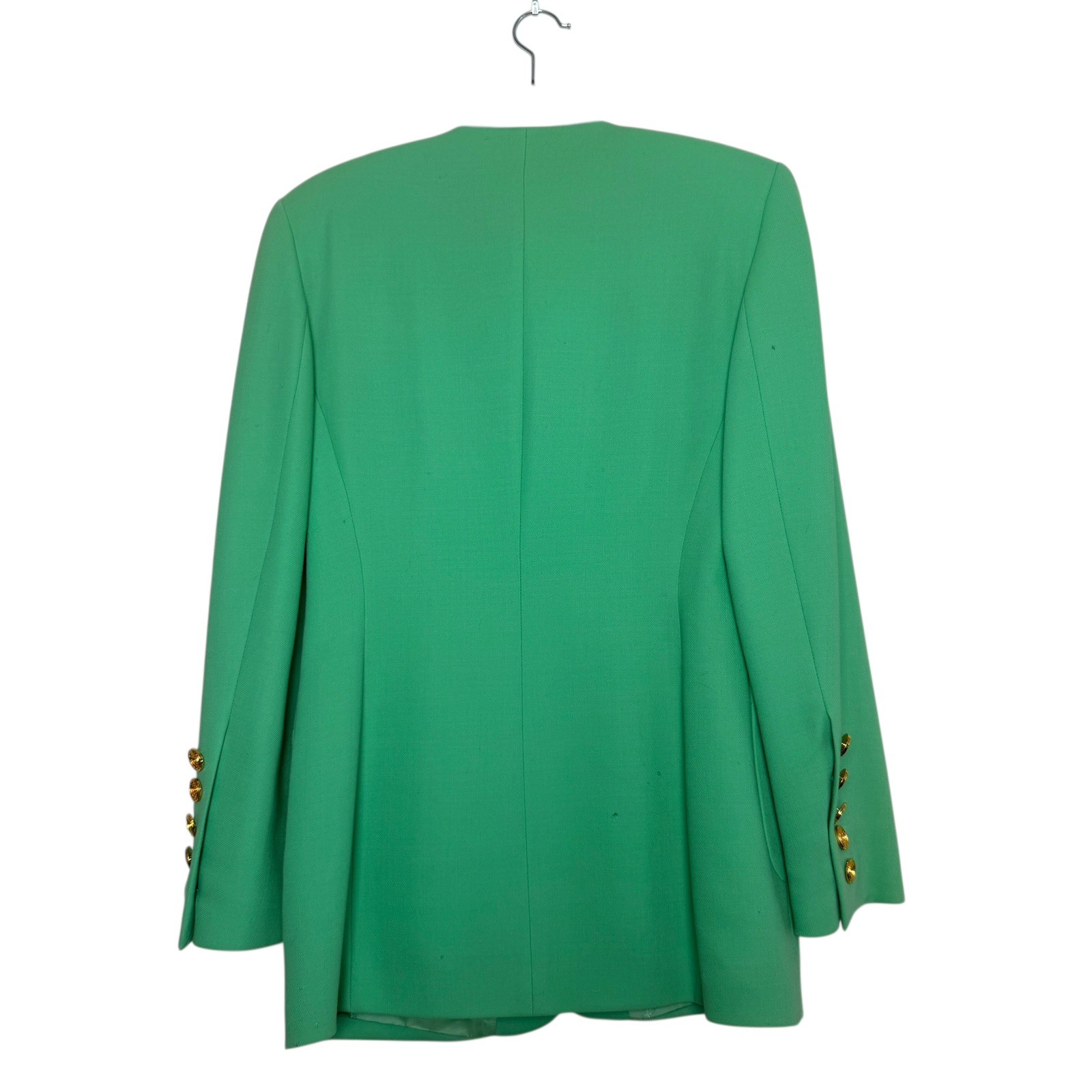 Vng Escada by Margaretha Ley Mint Green Wool Blazer Jacket Size 34 Moth Damage