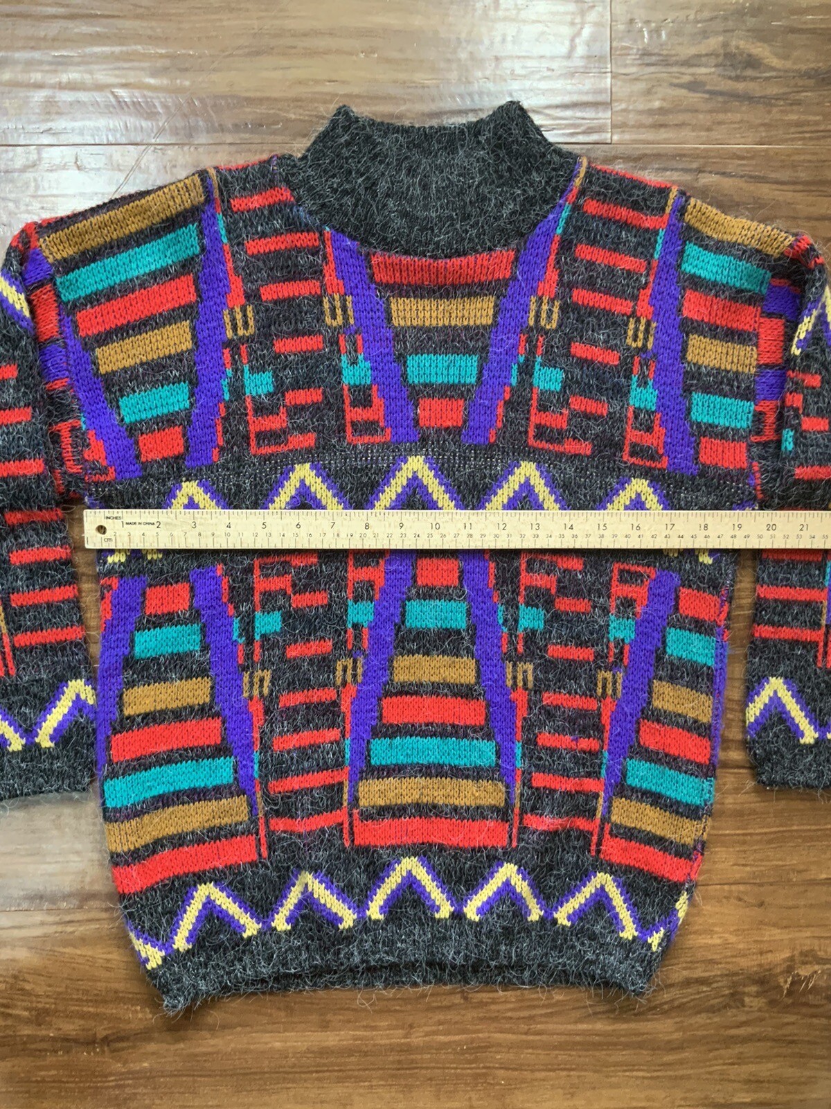 VTG Croquet Club Abstract Sweater 80s Geometric Rainbow 90s Womens Large Retro