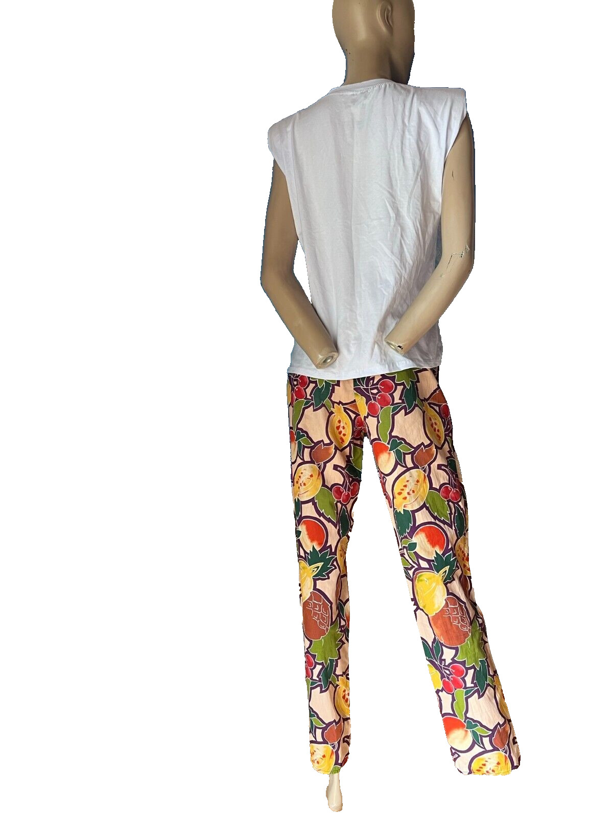 Vintage 1950s Cherry Print Cotton Pencil Pants S Fruit Pattern Crop Pant