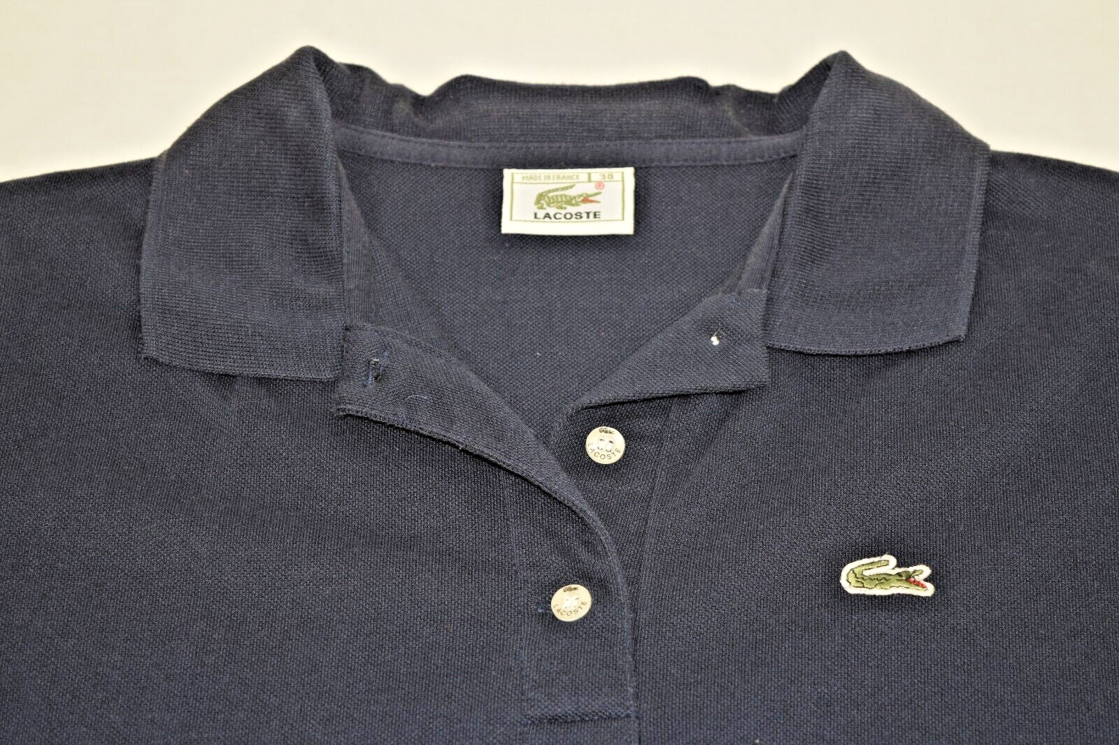 Vintage Lacoste Polo Shirt Size 38 90s Navy Blue Green Crocodile Made France