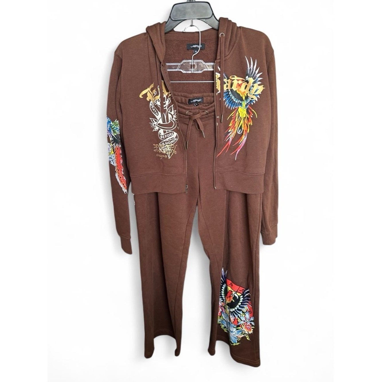 🤎 Vintage Ed Hardy Chocolate Brown Matching Tracksuit Set – XL