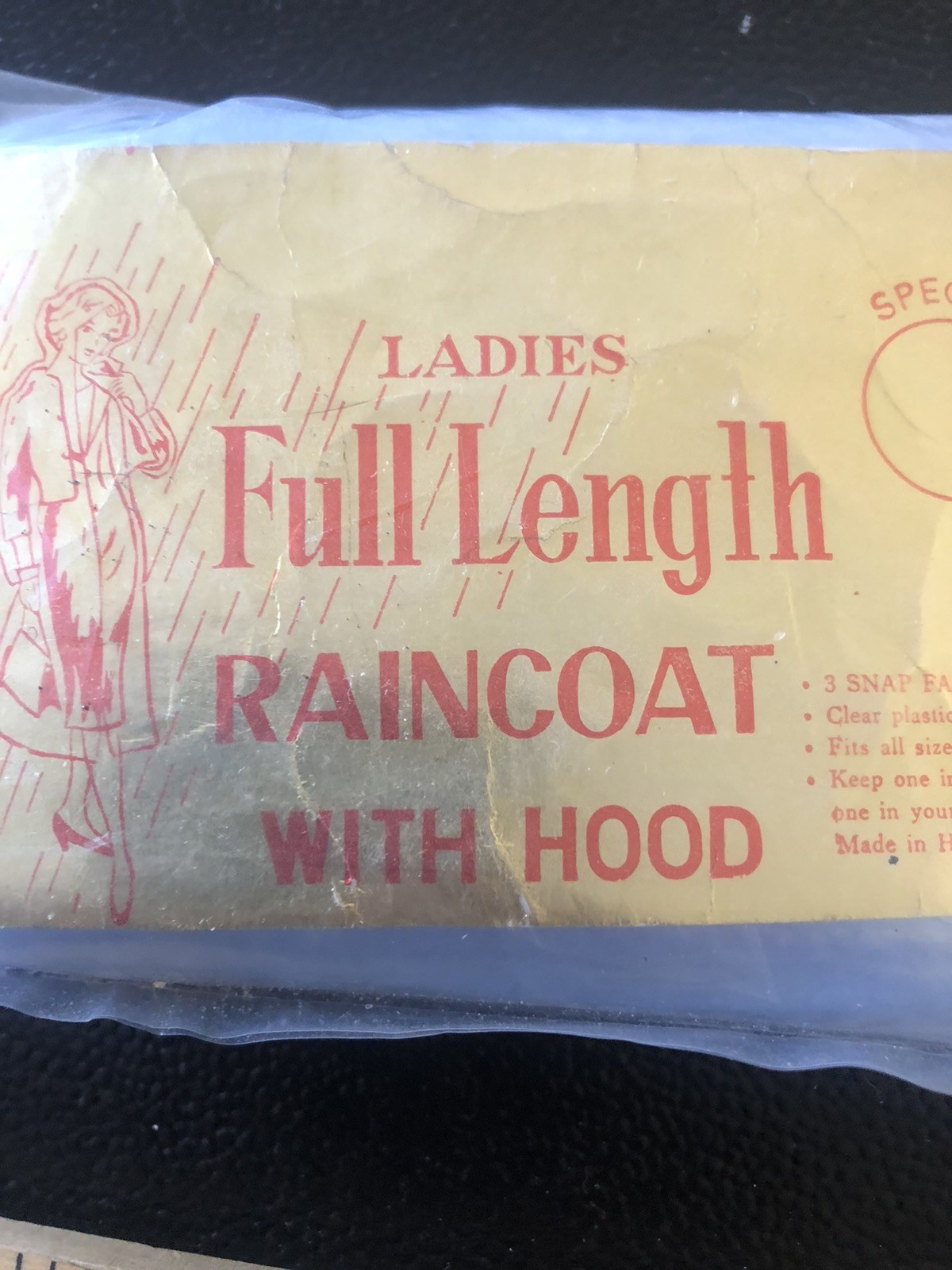 Vintage Ladies Full Length Purse Pocket Raincoat with Hood New In Pouch Blue