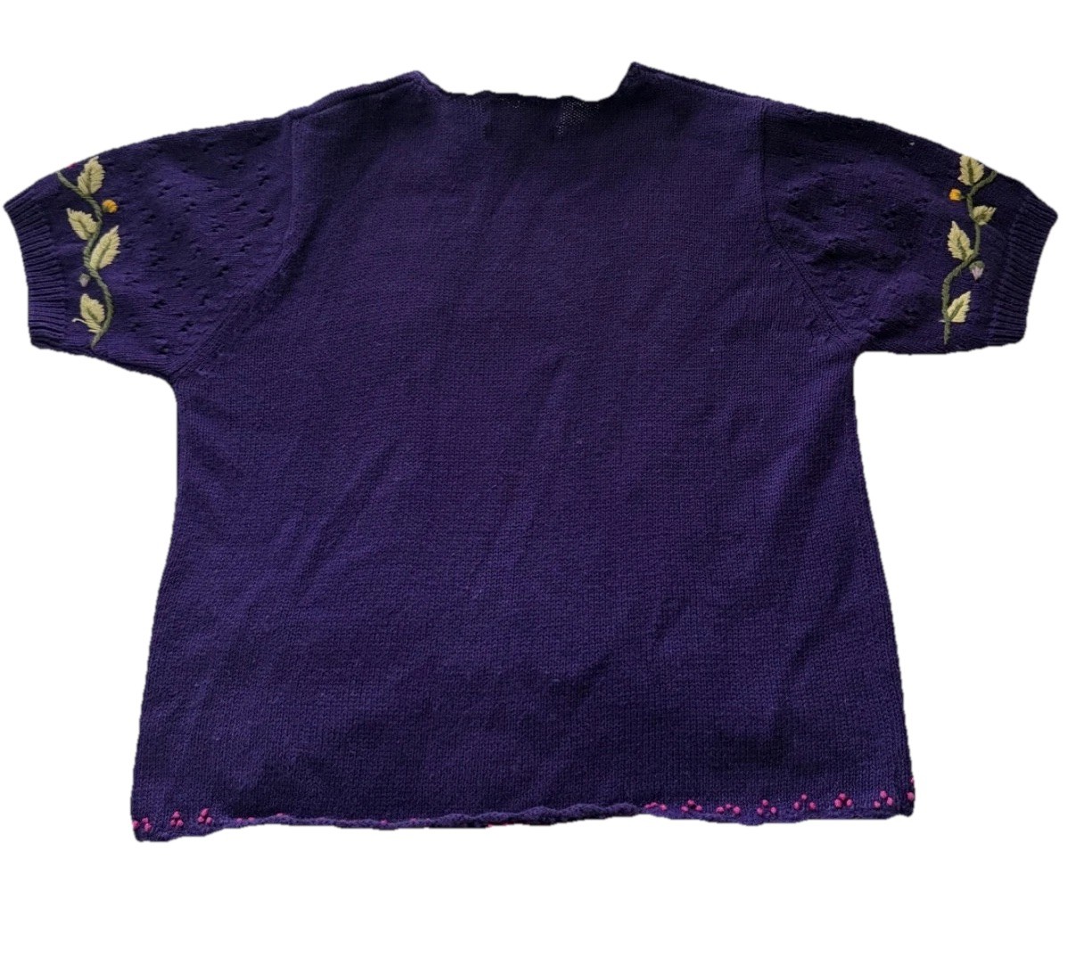 Vintage 90s Hand Embroidered Medium Purple Floral Top Boho Artisan CottageCore