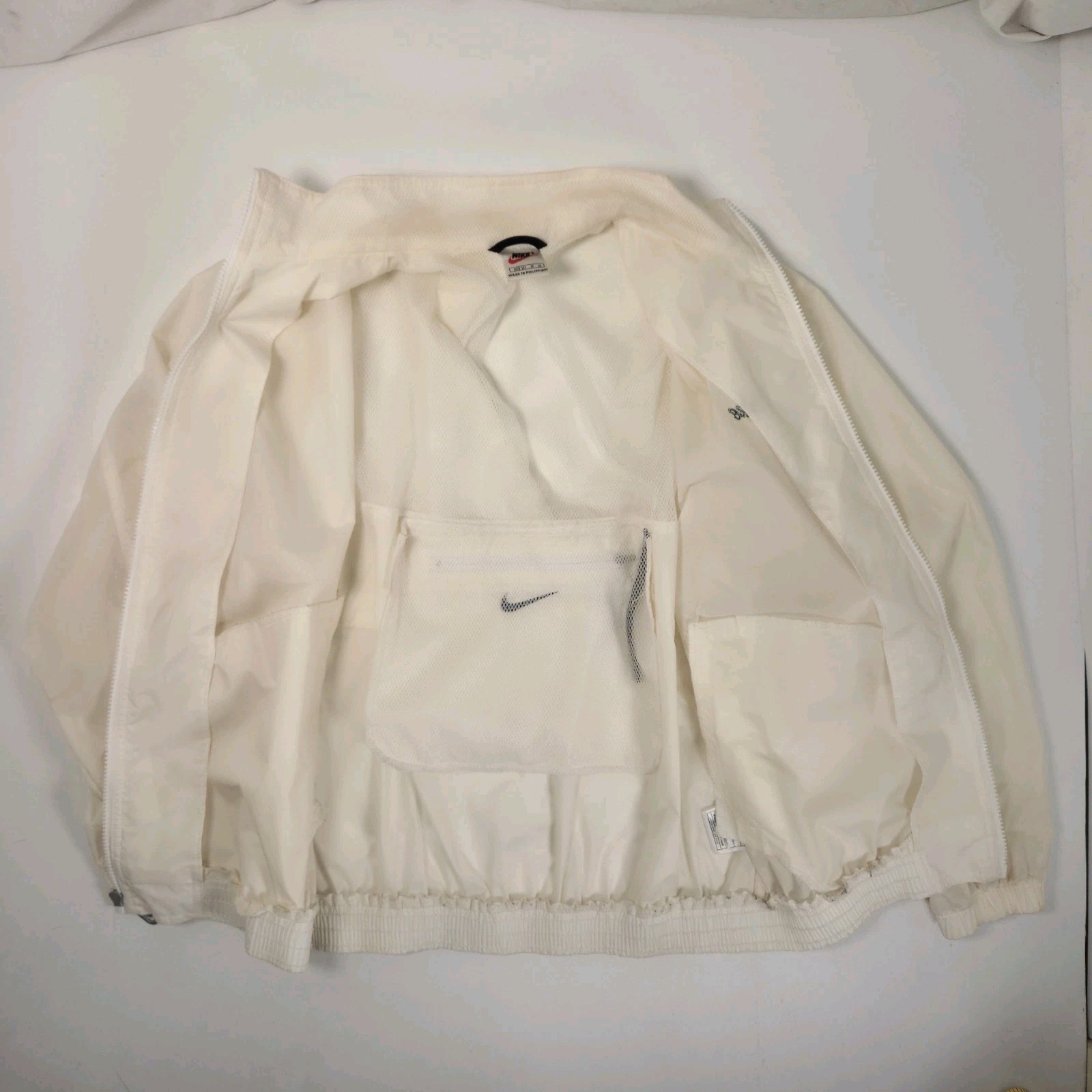 VTG 90s Nike Script Womens Packable Windbreaker Jacket Medium Ivory Athleisure