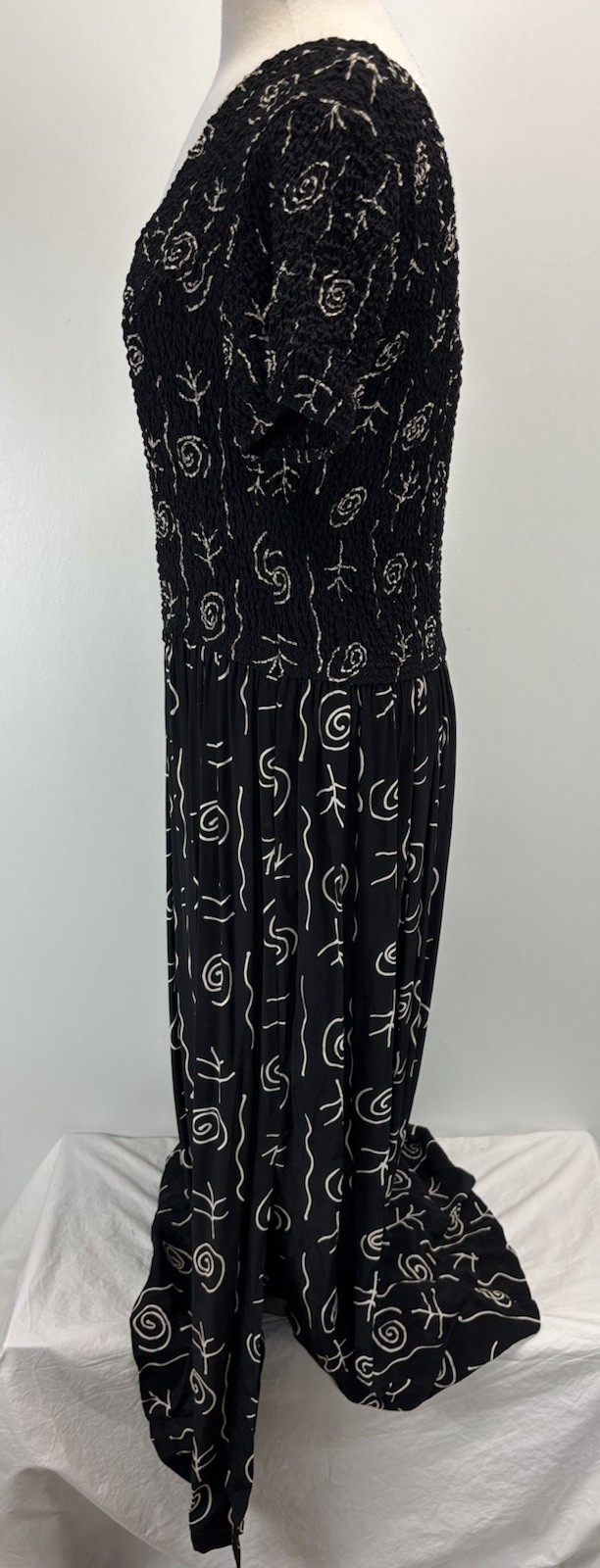 Vtg Pipe Dreams Maxi Dress Women’s L Black Smocked 90s Palm Springs USA