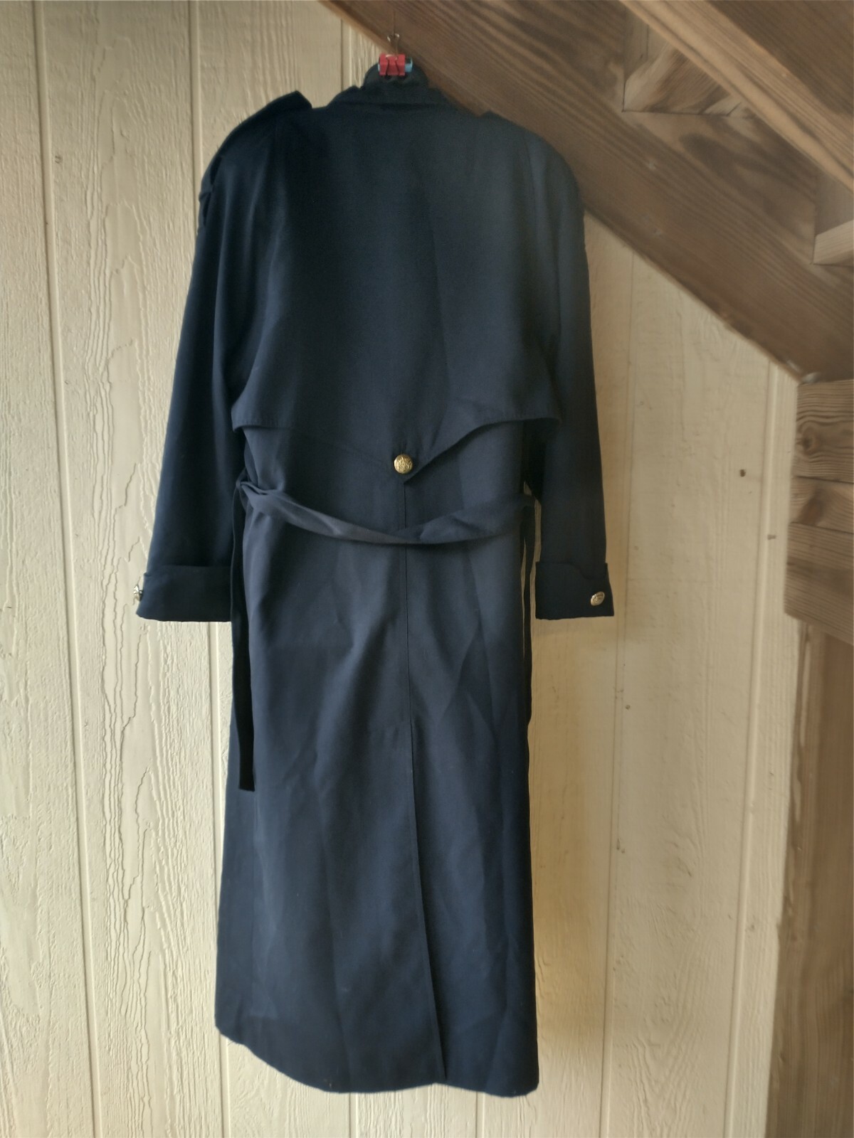 Women’s Vintage J. Gallery Navy Blue Dress Trench Coat Sz 8 Lining Airline Style
