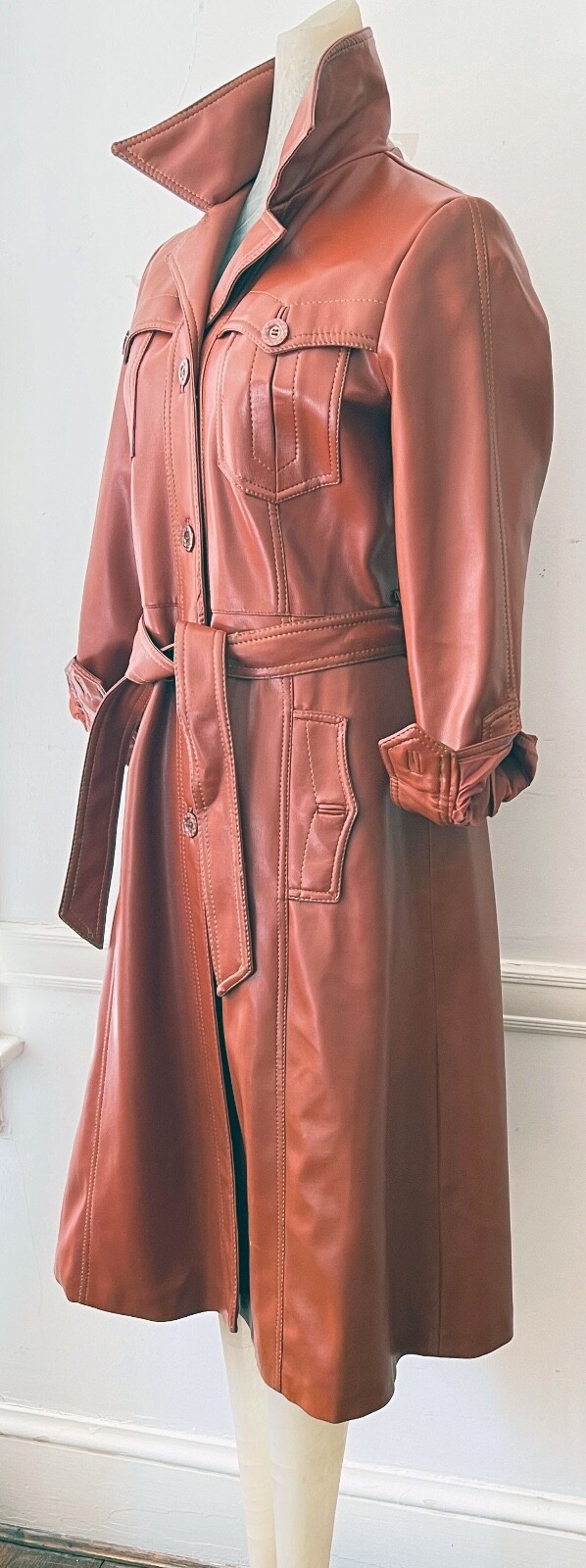 Vintage Mod Pleather Boot Length Coat „Leather Look” -Size 14- ZZ052