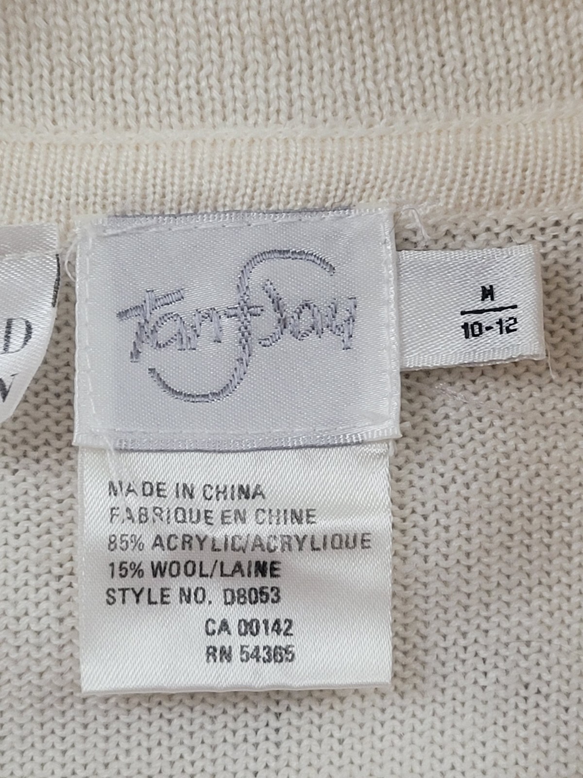 Tanjay Vintage Hand Embroidered Sweater Women’s Medium Cream Wool Blend Cardigan