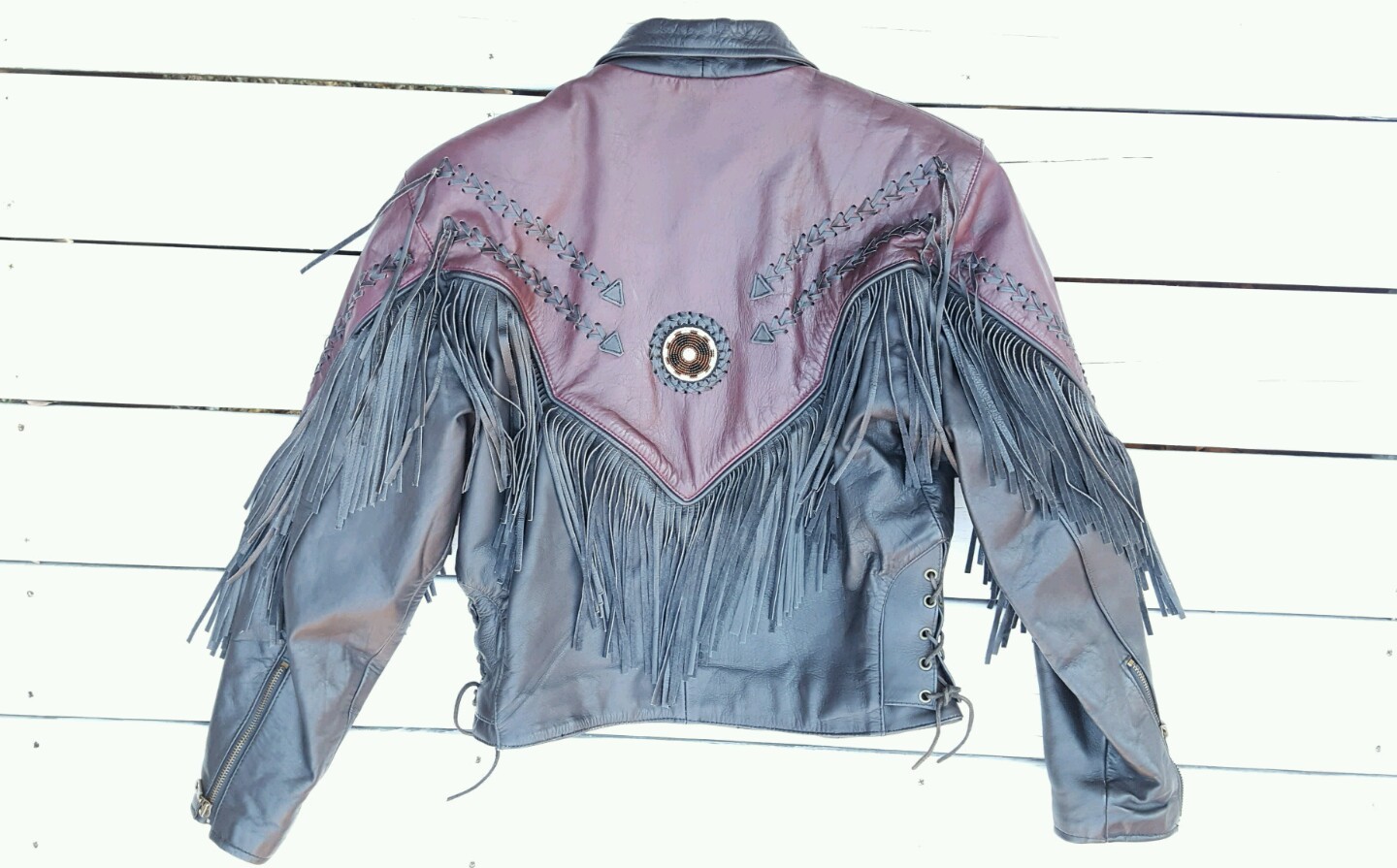 Vtg Boho Motorcycle Jacket Leather Jacket Fringe women’s Sz 10 M/L Mint Cond