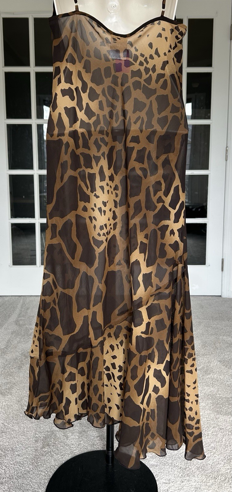 VTG 90s/Y2K Asymmetrical Cowl Neck Sleeveless Animal Print Semi Sheer Dress MED