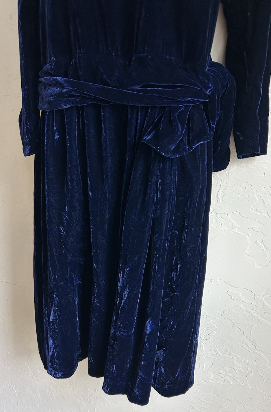 Vintage Eileen West Royal Blue Crushed Velvet Dress L Holiday Dropwaist Gatsby