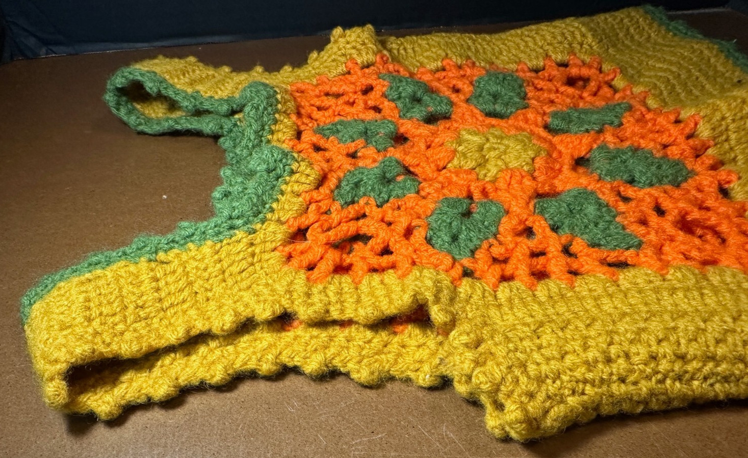 Crochet Vest vintage Handmade Granny Square Green Yellow orange size small?