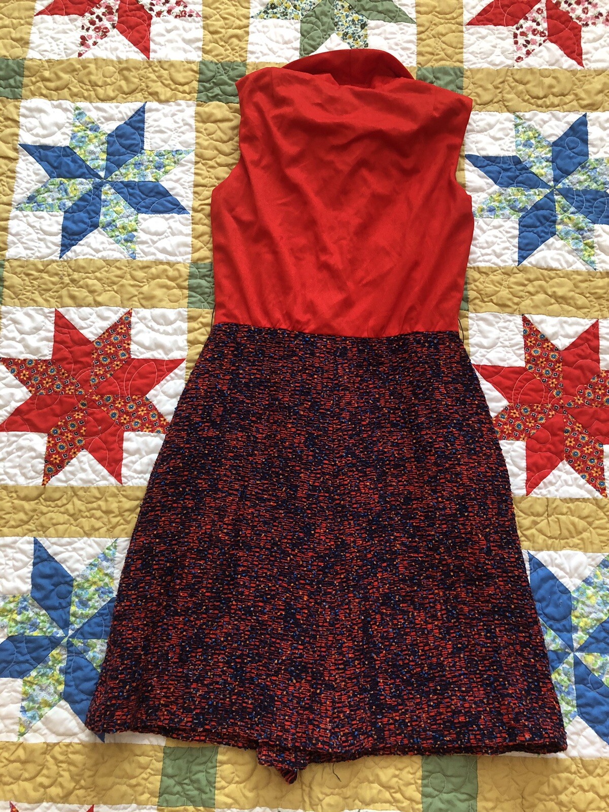Vintage 60’s California Girl Red/Multicolor Plaid Wool Mod Mini Dress~XS