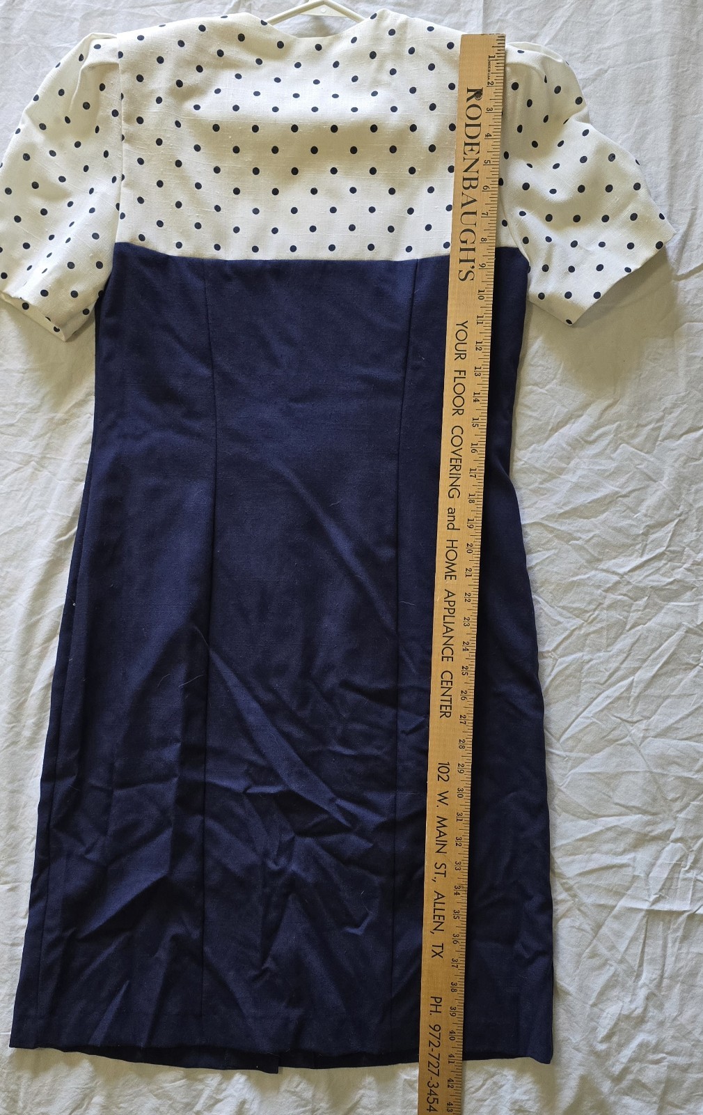 Vintage 80s Damon II Dress Navy White Polka Dot USA ILGWU Button Front Midi