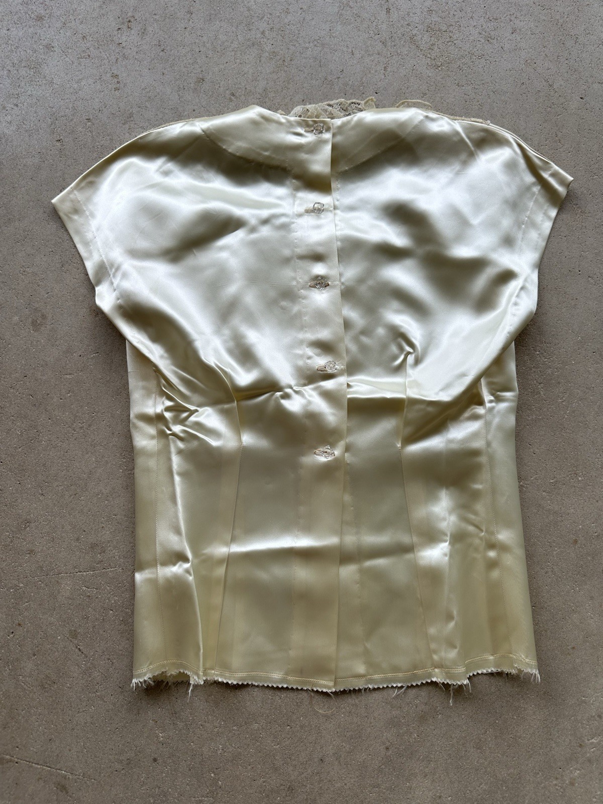 1940s Liquid Satin Lace Ruffle Collar Beaded Blouse Back Button Top VTG